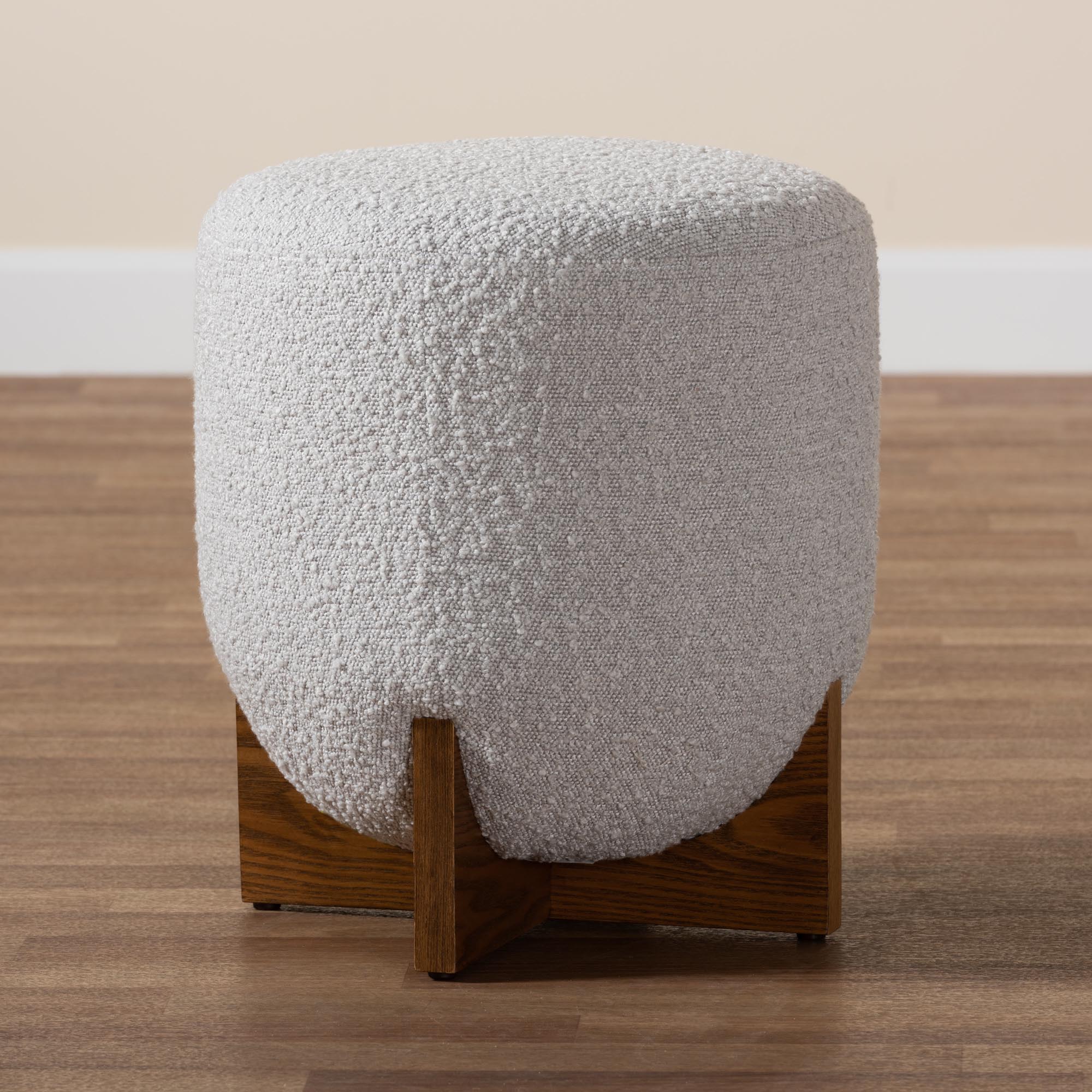 Baxton Studio Fisk Japandi Cream Boucle Fabric and Walnut Brown Finished Wood Ottoman Footstool - Image 15