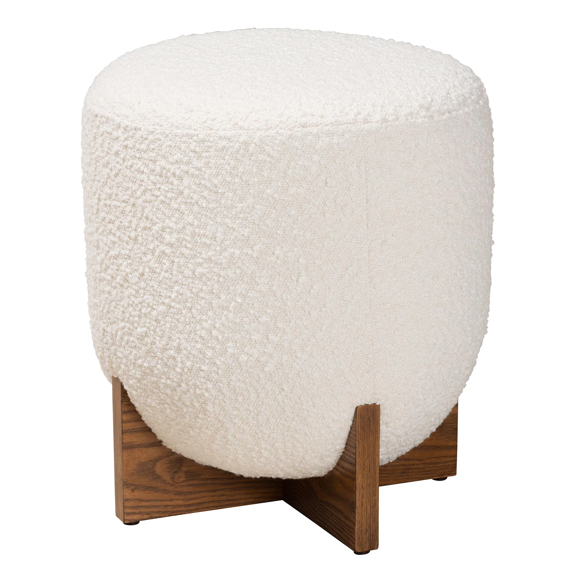 Baxton Studio Fisk Japandi Cream Boucle Fabric and Walnut Brown Finished Wood Ottoman Footstool - Image 2