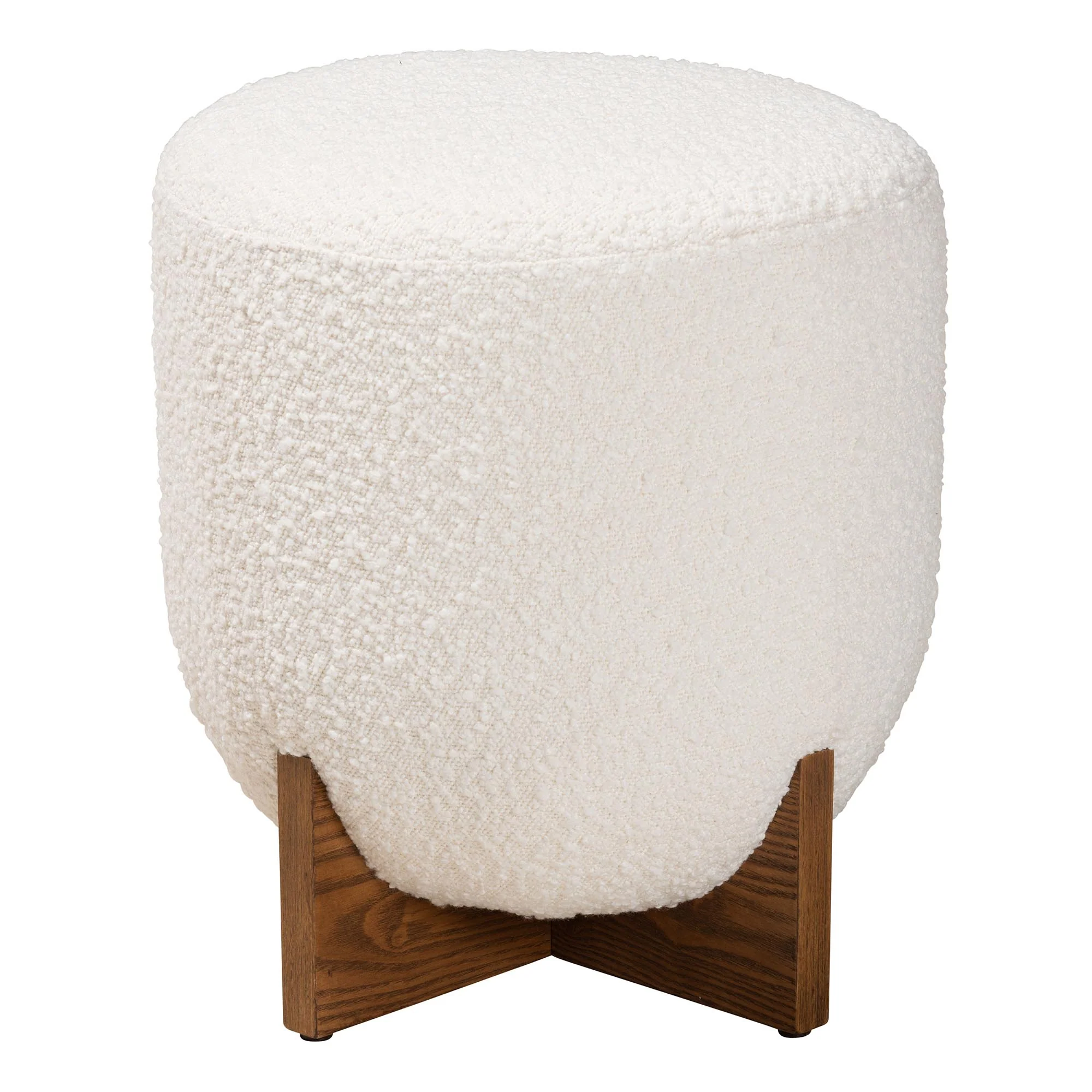 Baxton Studio Fisk Japandi Cream Boucle Fabric and Walnut Brown Finished Wood Ottoman Footstool - Image 3