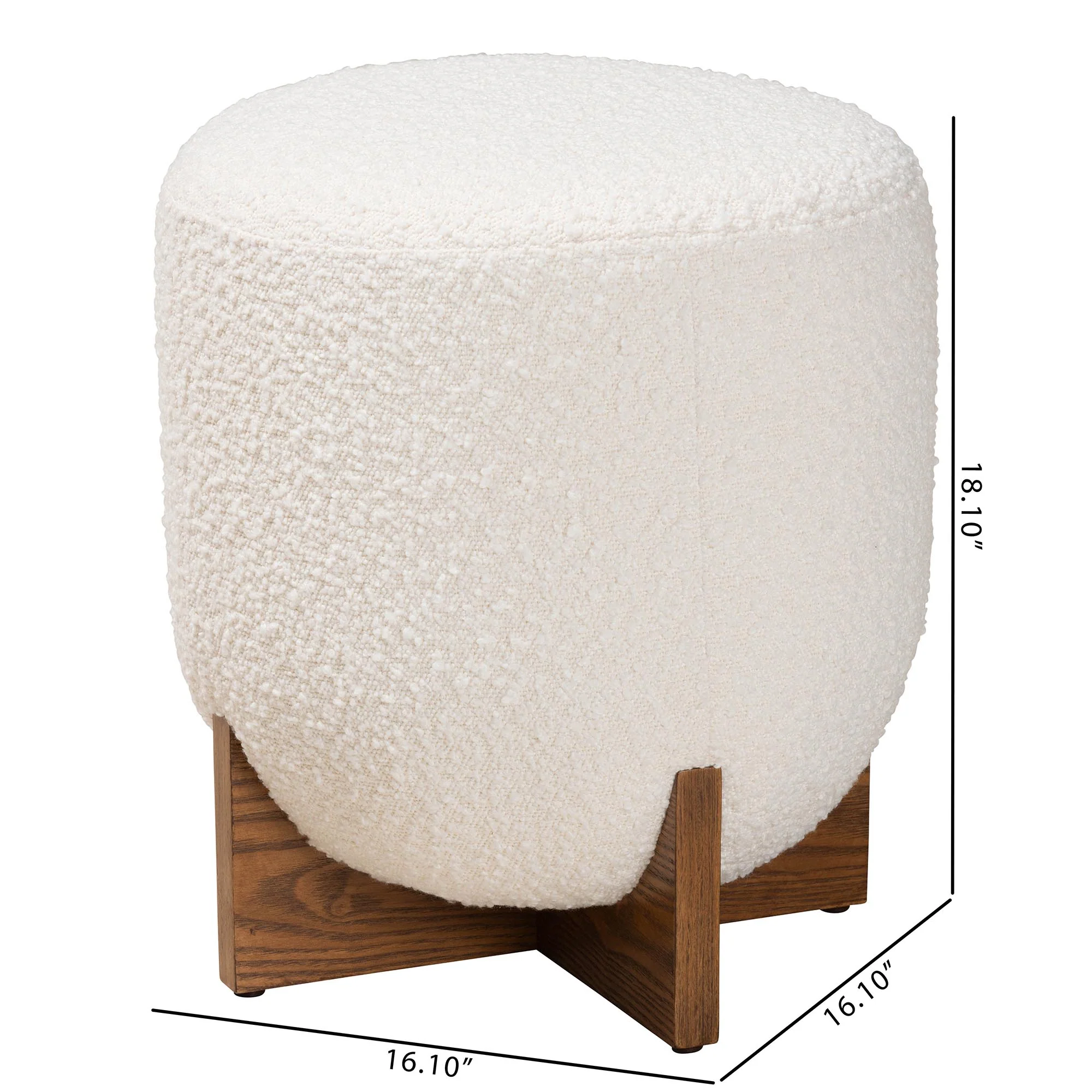 Baxton Studio Fisk Japandi Cream Boucle Fabric and Walnut Brown Finished Wood Ottoman Footstool - Image 8