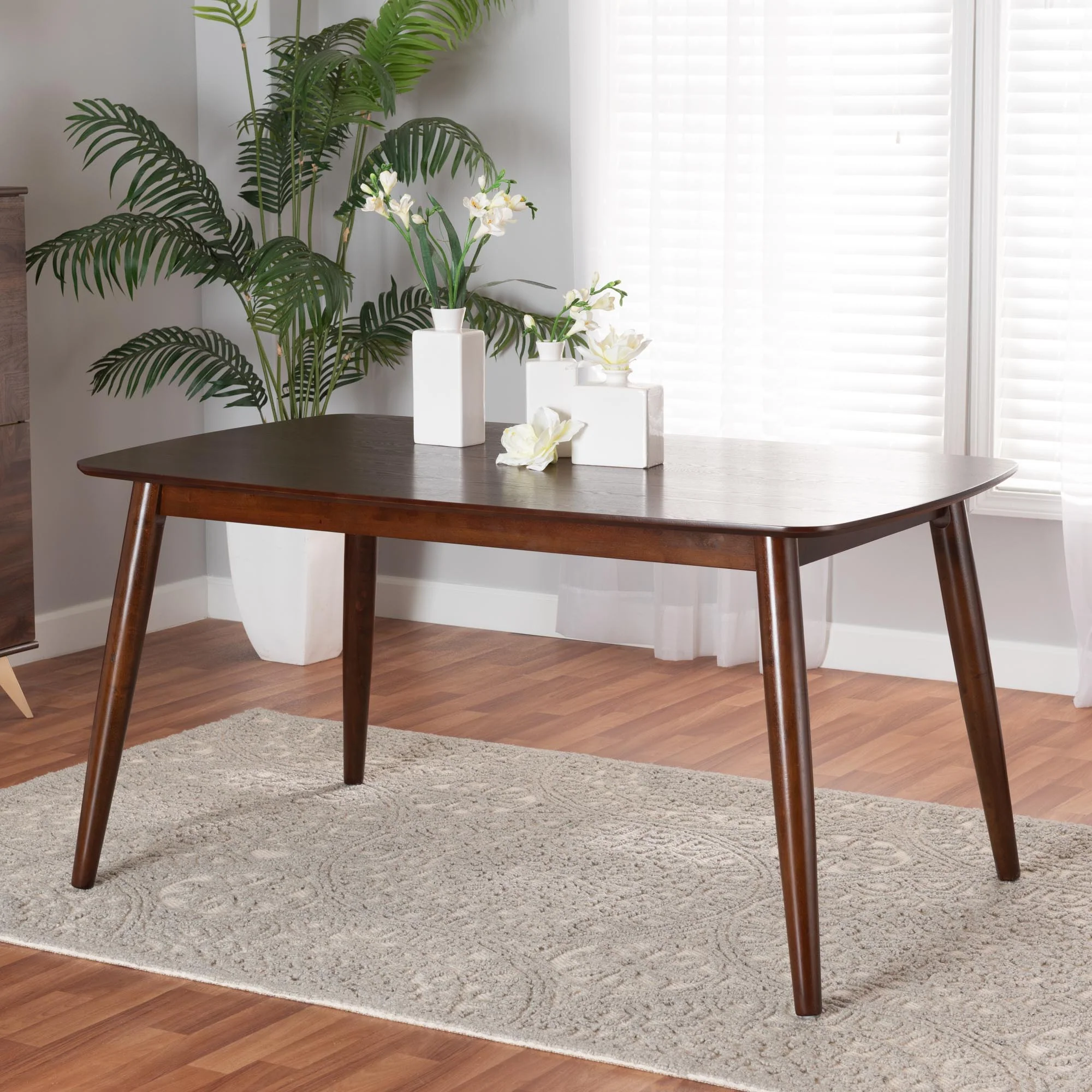 Baxton Studio Flora Mid-Century Modern Black Finished Wood Dining Table - Image 19