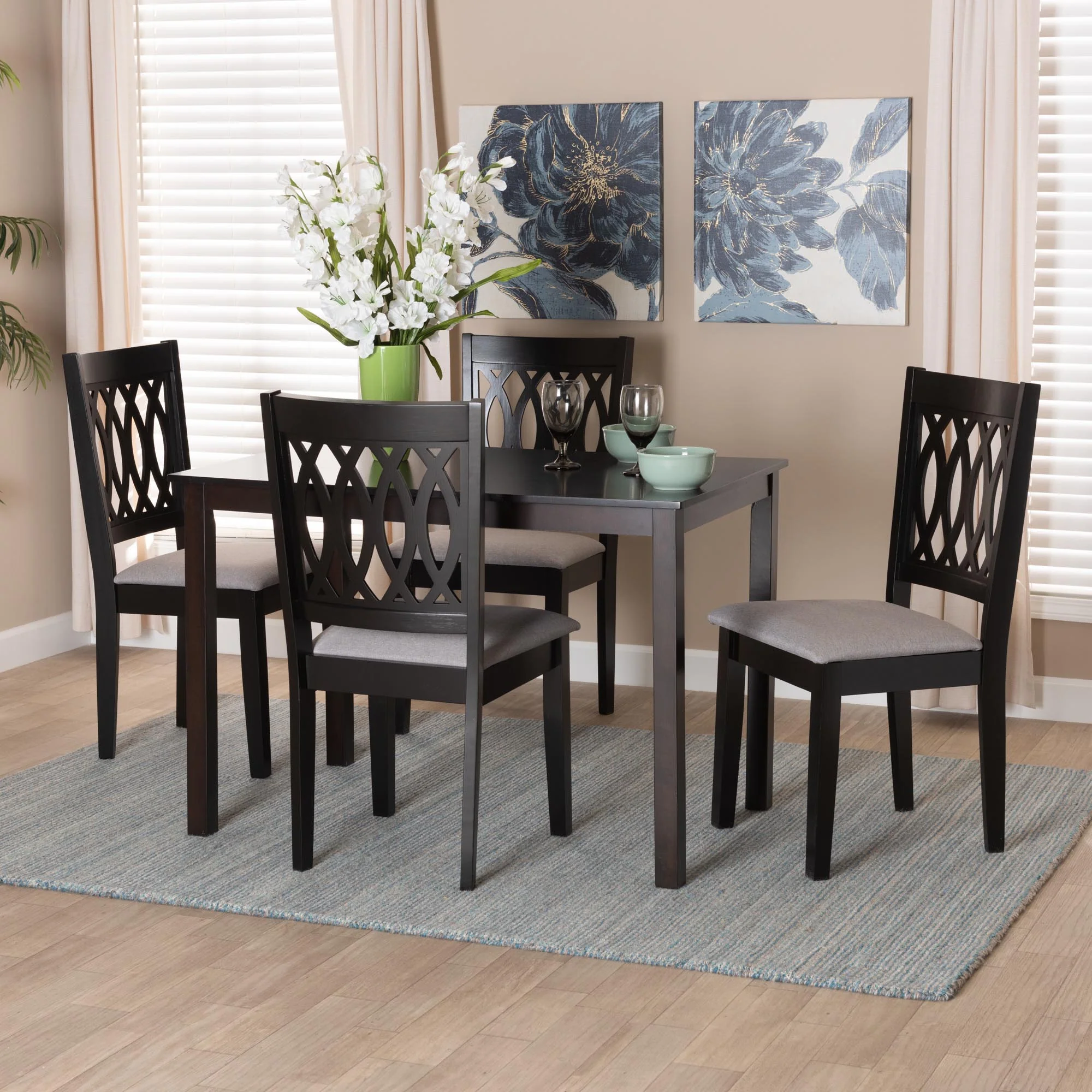 Baxton Studio Florencia Modern Beige Fabric and Espresso Brown Finished Wood 5-Piece Dining Set - Image 11