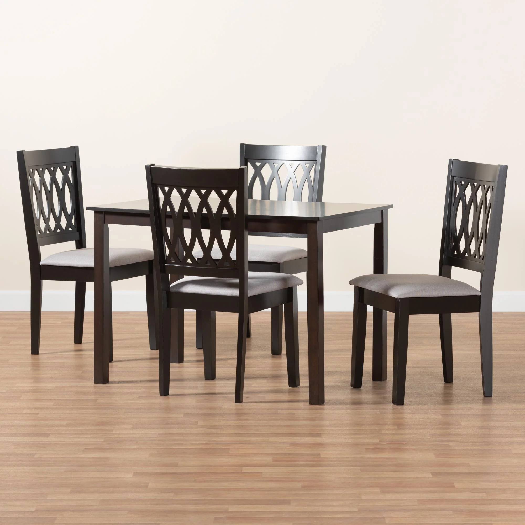 Baxton Studio Florencia Modern Beige Fabric and Espresso Brown Finished Wood 5-Piece Dining Set - Image 12