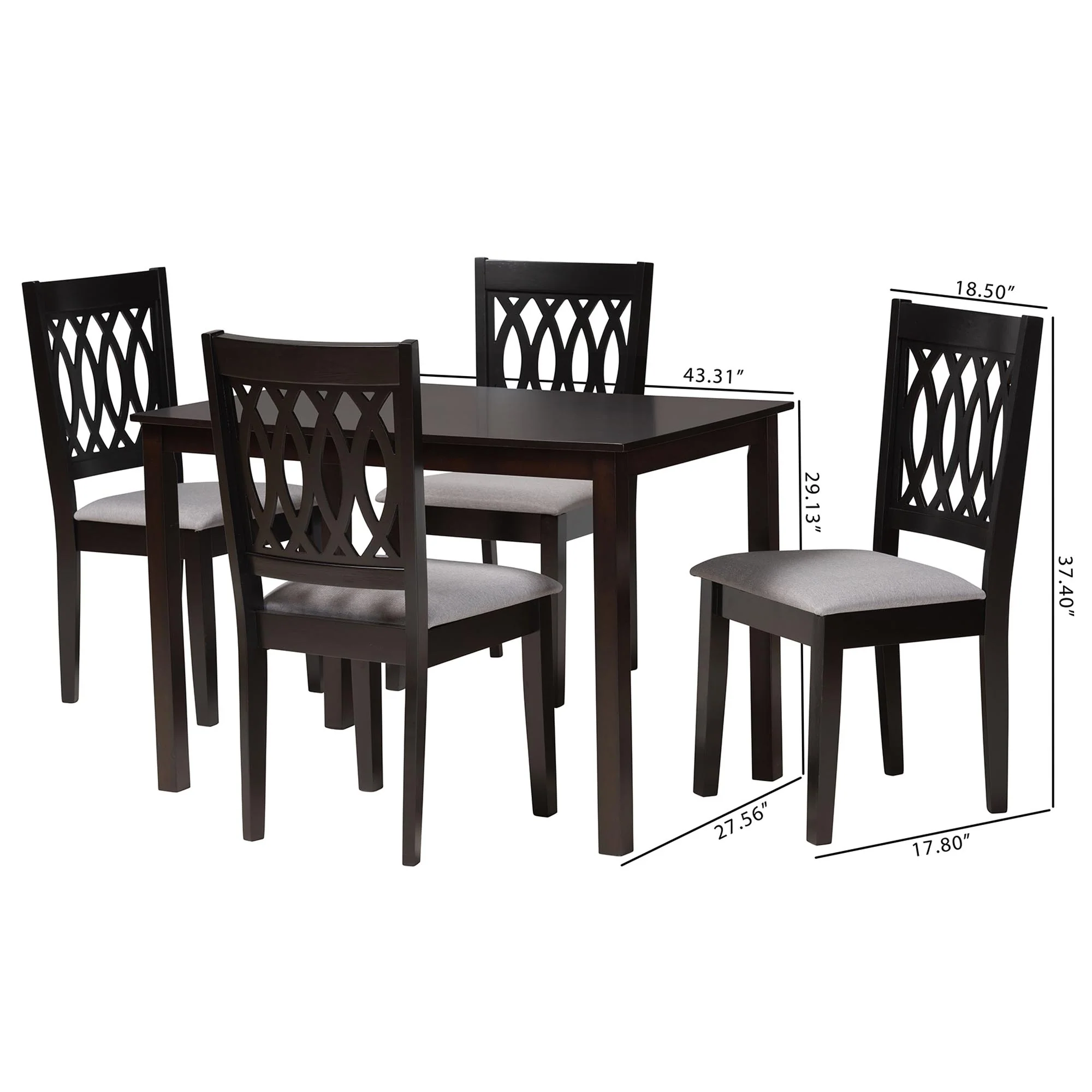 Baxton Studio Florencia Modern Beige Fabric and Espresso Brown Finished Wood 5-Piece Dining Set - Image 13