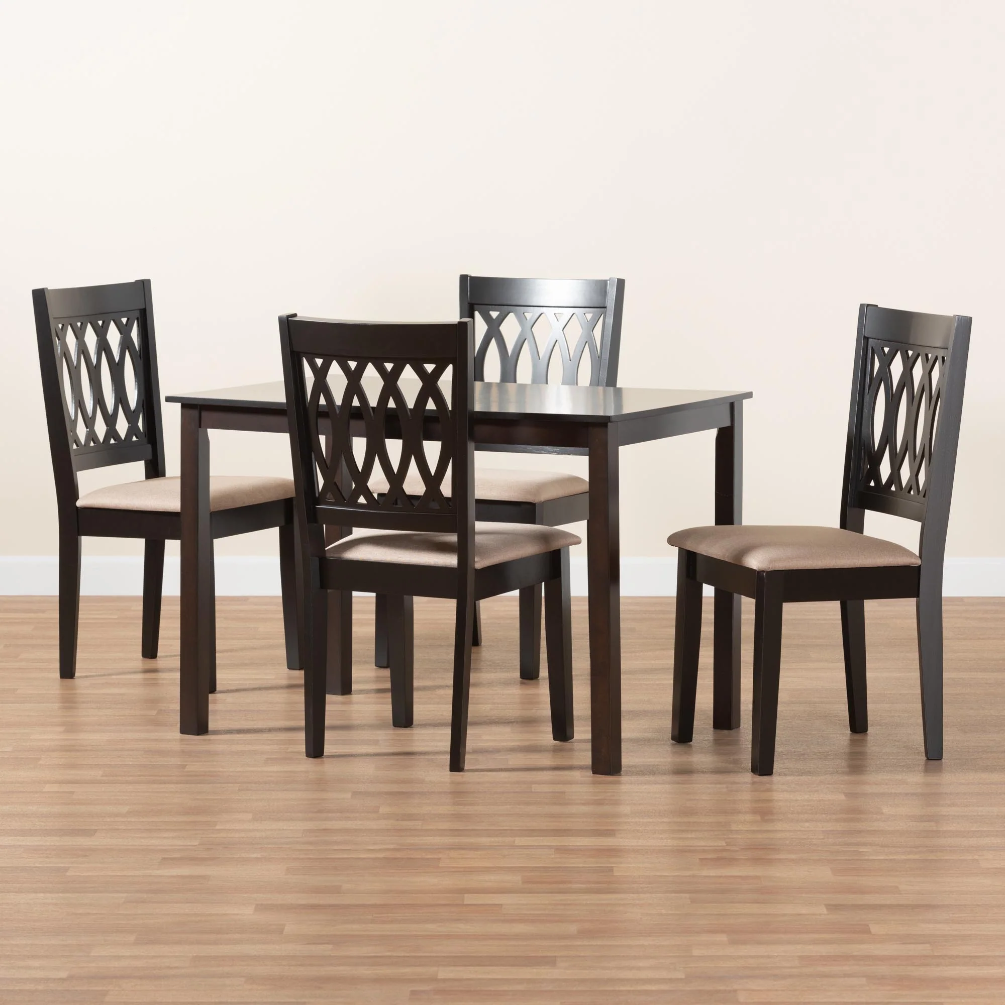 Baxton Studio Florencia Modern Beige Fabric and Espresso Brown Finished Wood 5-Piece Dining Set - Image 2