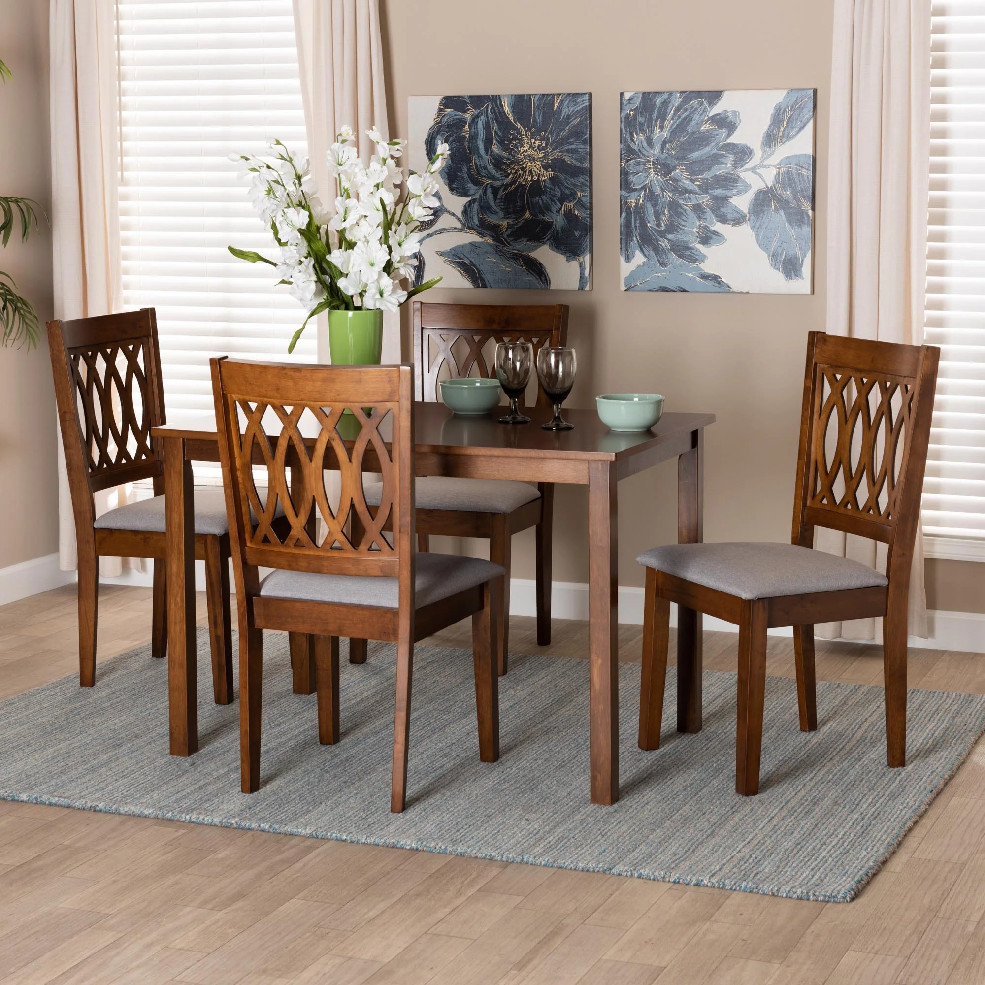 Baxton Studio Florencia Modern Beige Fabric and Espresso Brown Finished Wood 5-Piece Dining Set - Image 21