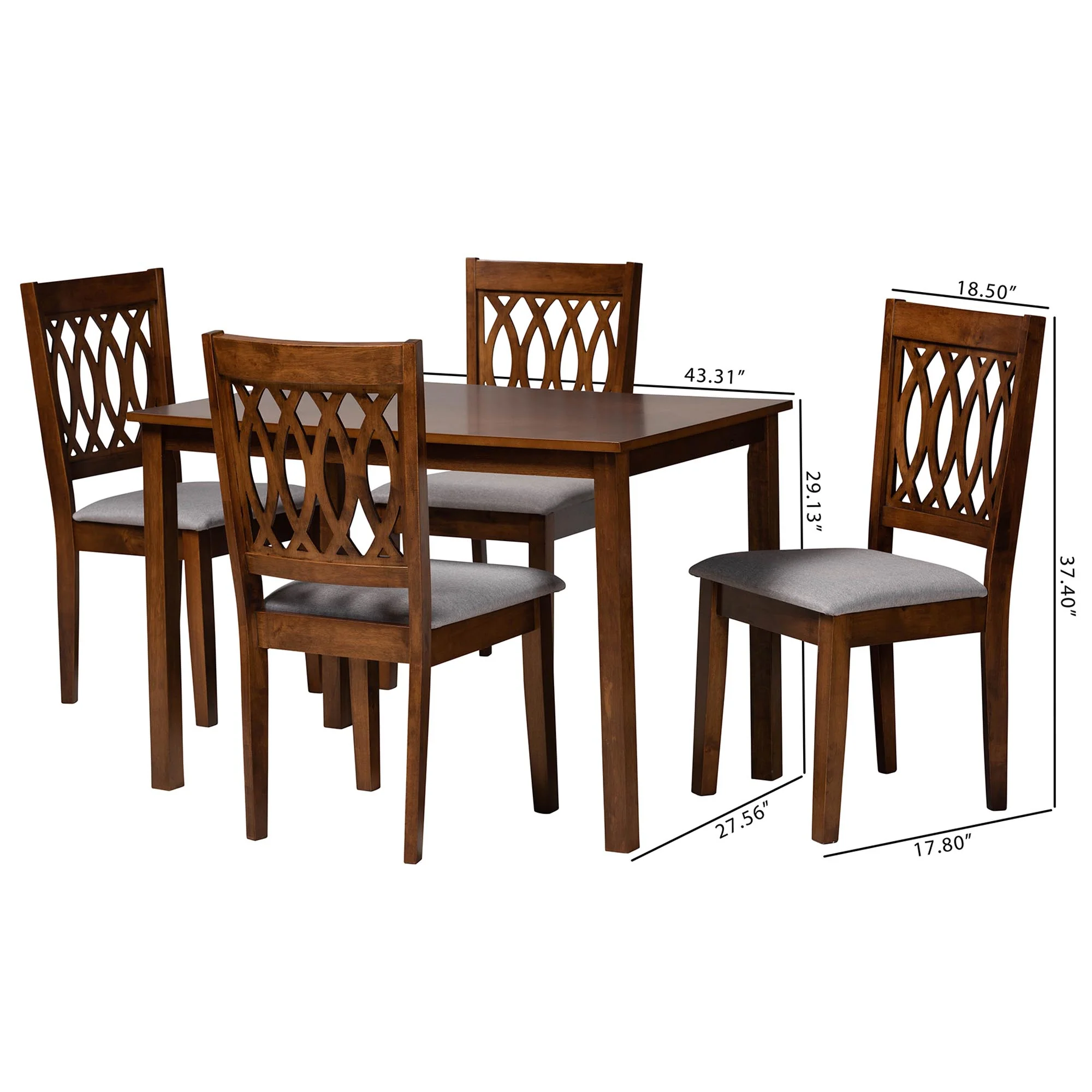 Baxton Studio Florencia Modern Beige Fabric and Espresso Brown Finished Wood 5-Piece Dining Set - Image 23