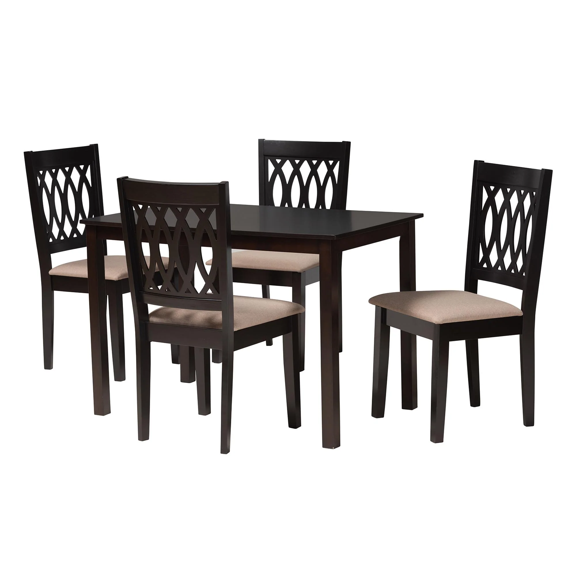 Baxton Studio Florencia Modern Beige Fabric and Espresso Brown Finished Wood 5-Piece Dining Set - Image 4