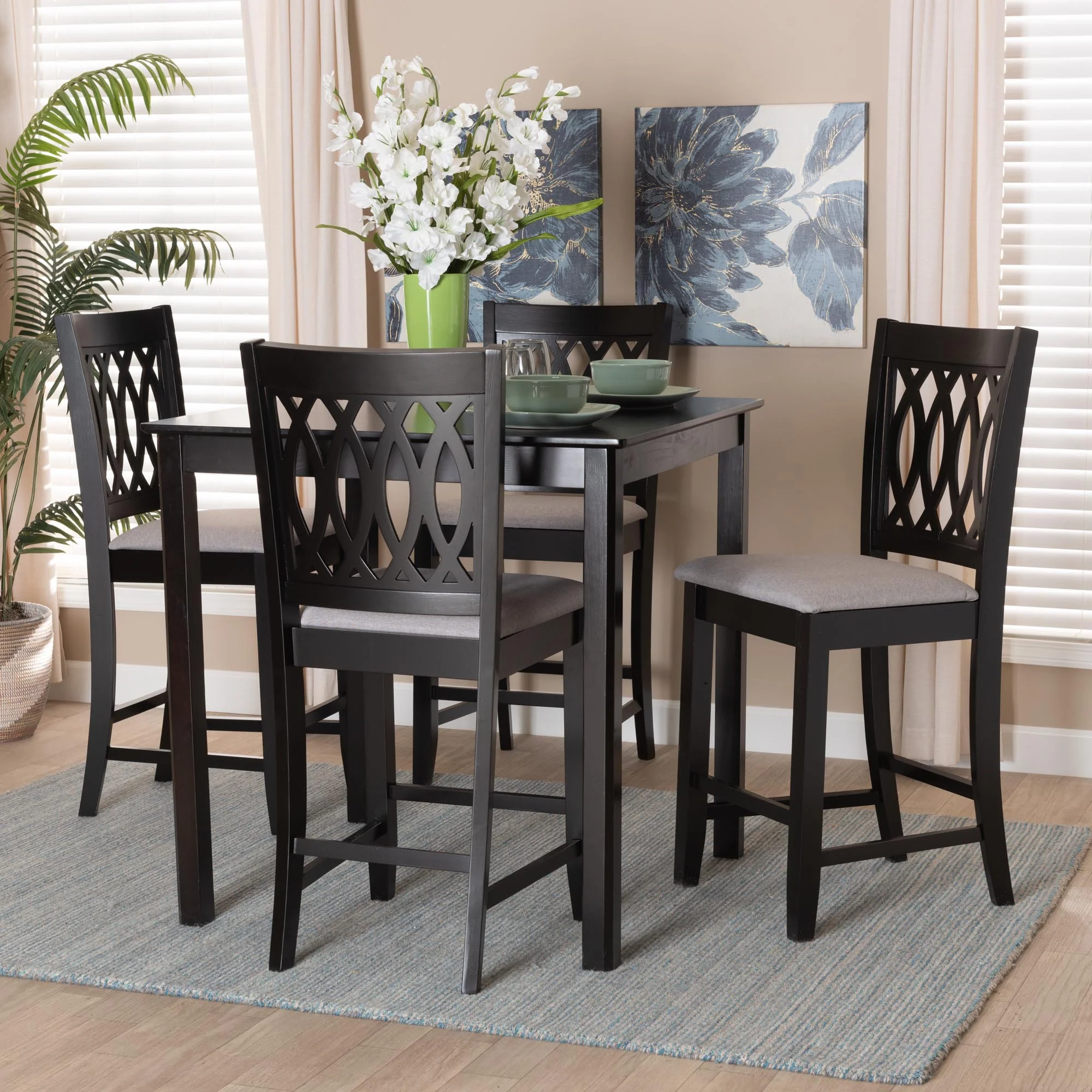 Baxton Studio Florencia Modern Beige Fabric and Espresso Brown Finished Wood 5-Piece Pub Set - Image 11