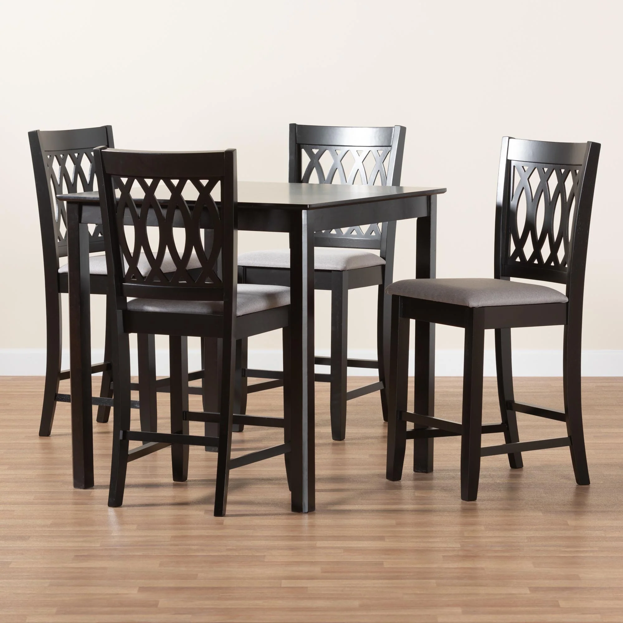 Baxton Studio Florencia Modern Beige Fabric and Espresso Brown Finished Wood 5-Piece Pub Set - Image 12