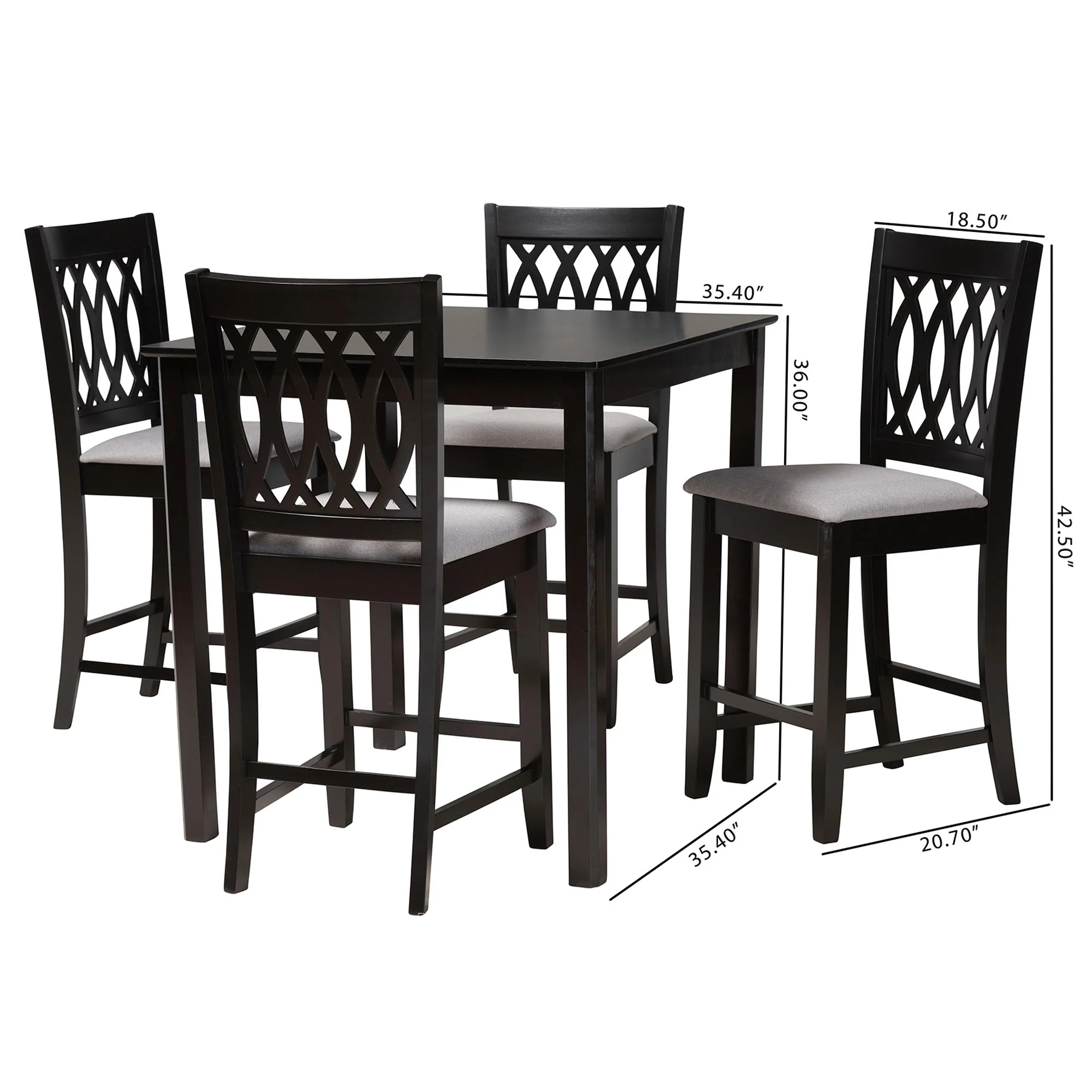 Baxton Studio Florencia Modern Beige Fabric and Espresso Brown Finished Wood 5-Piece Pub Set - Image 13