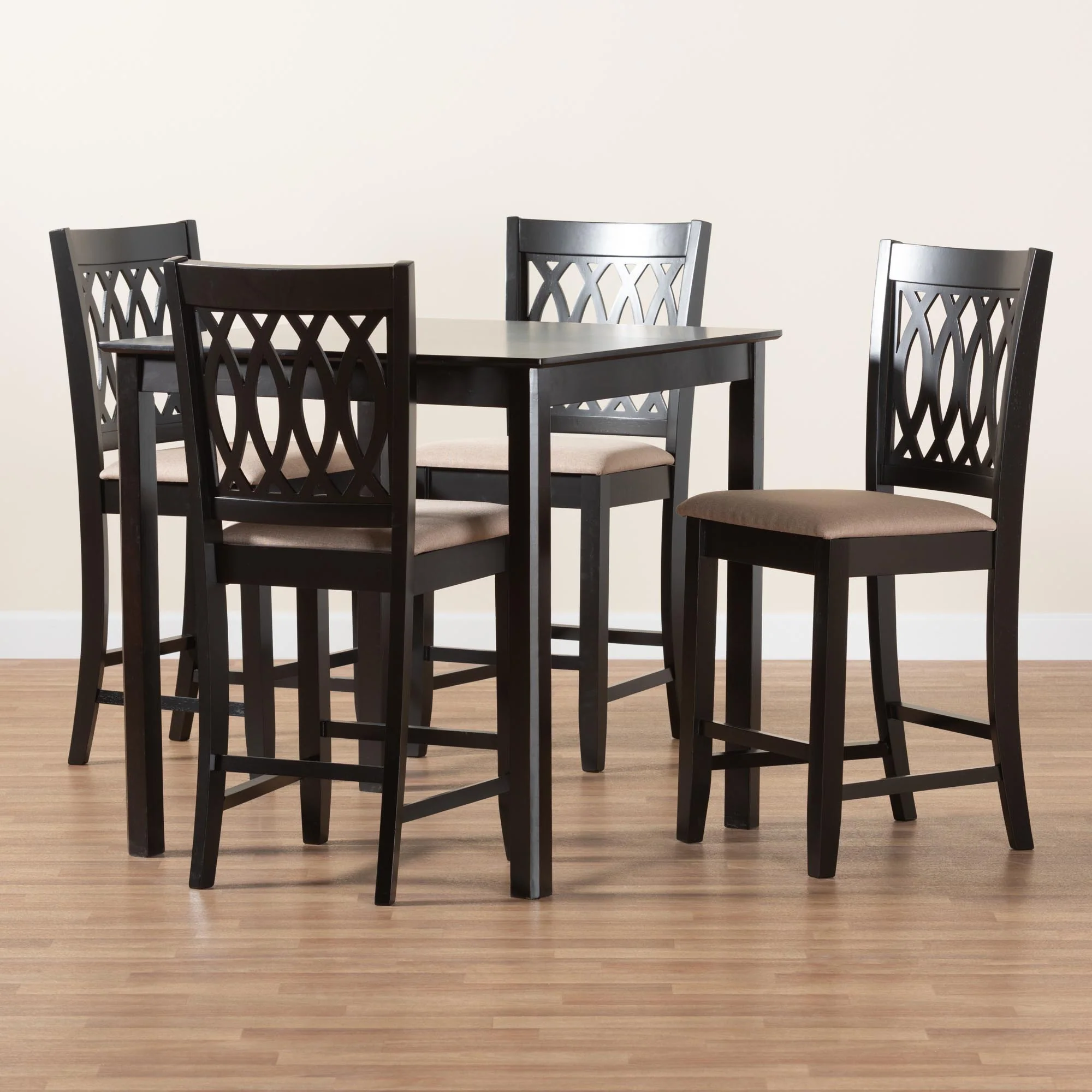 Baxton Studio Florencia Modern Beige Fabric and Espresso Brown Finished Wood 5-Piece Pub Set - Image 2