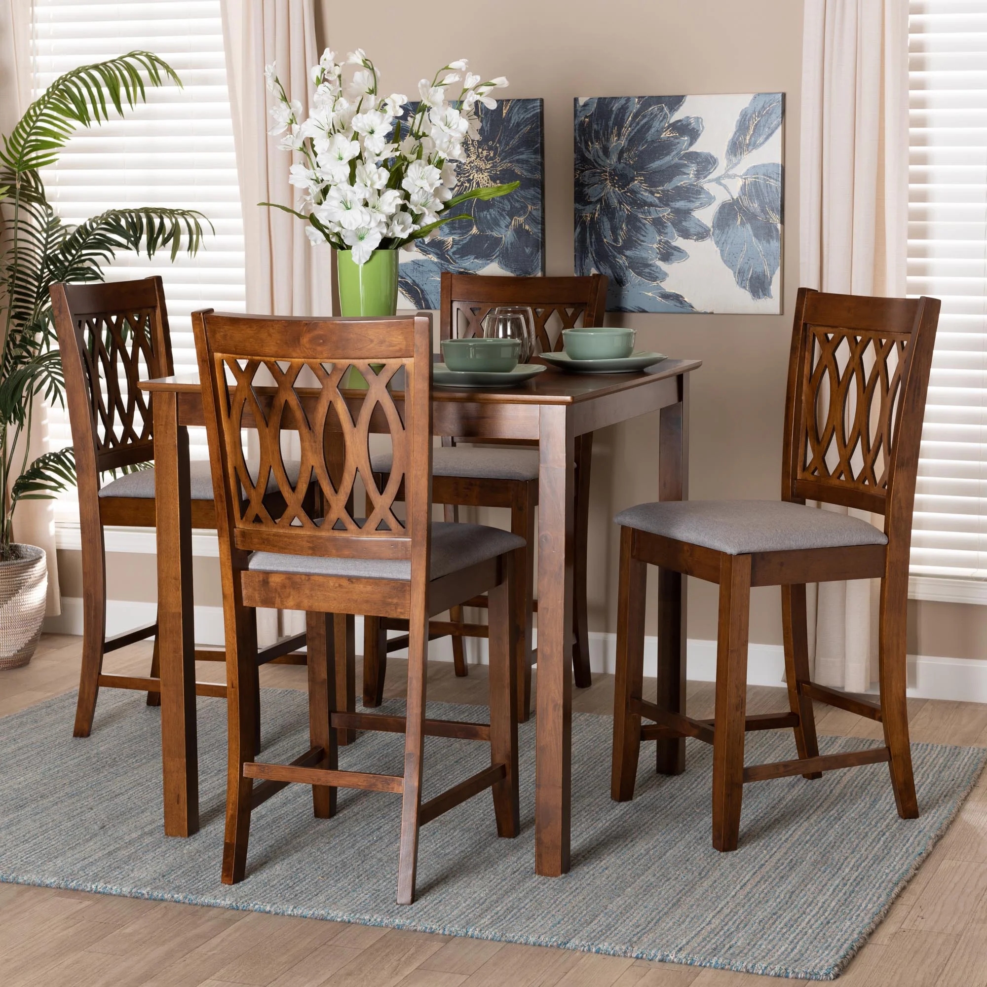 Baxton Studio Florencia Modern Beige Fabric and Espresso Brown Finished Wood 5-Piece Pub Set - Image 21