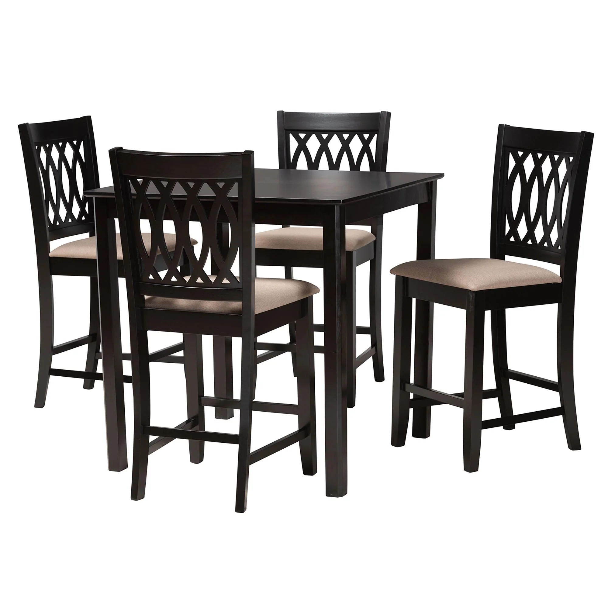 Baxton Studio Florencia Modern Beige Fabric and Espresso Brown Finished Wood 5-Piece Pub Set - Image 4