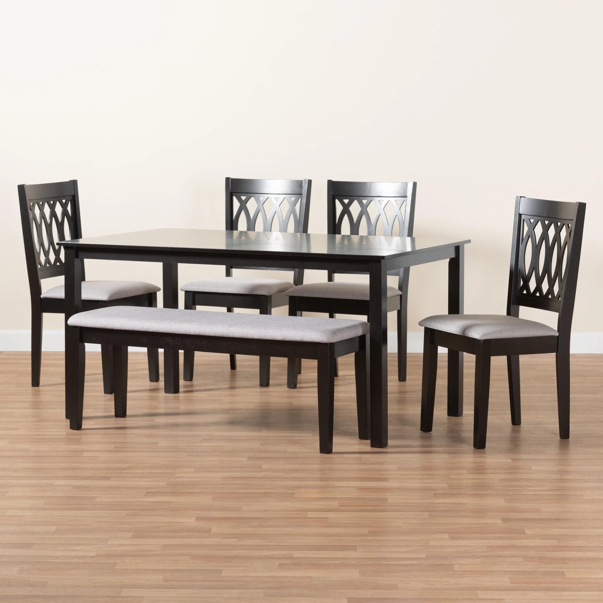 Baxton Studio Florencia Modern Beige Fabric and Espresso Brown Finished Wood 6-Piece Dining Set - Image 14