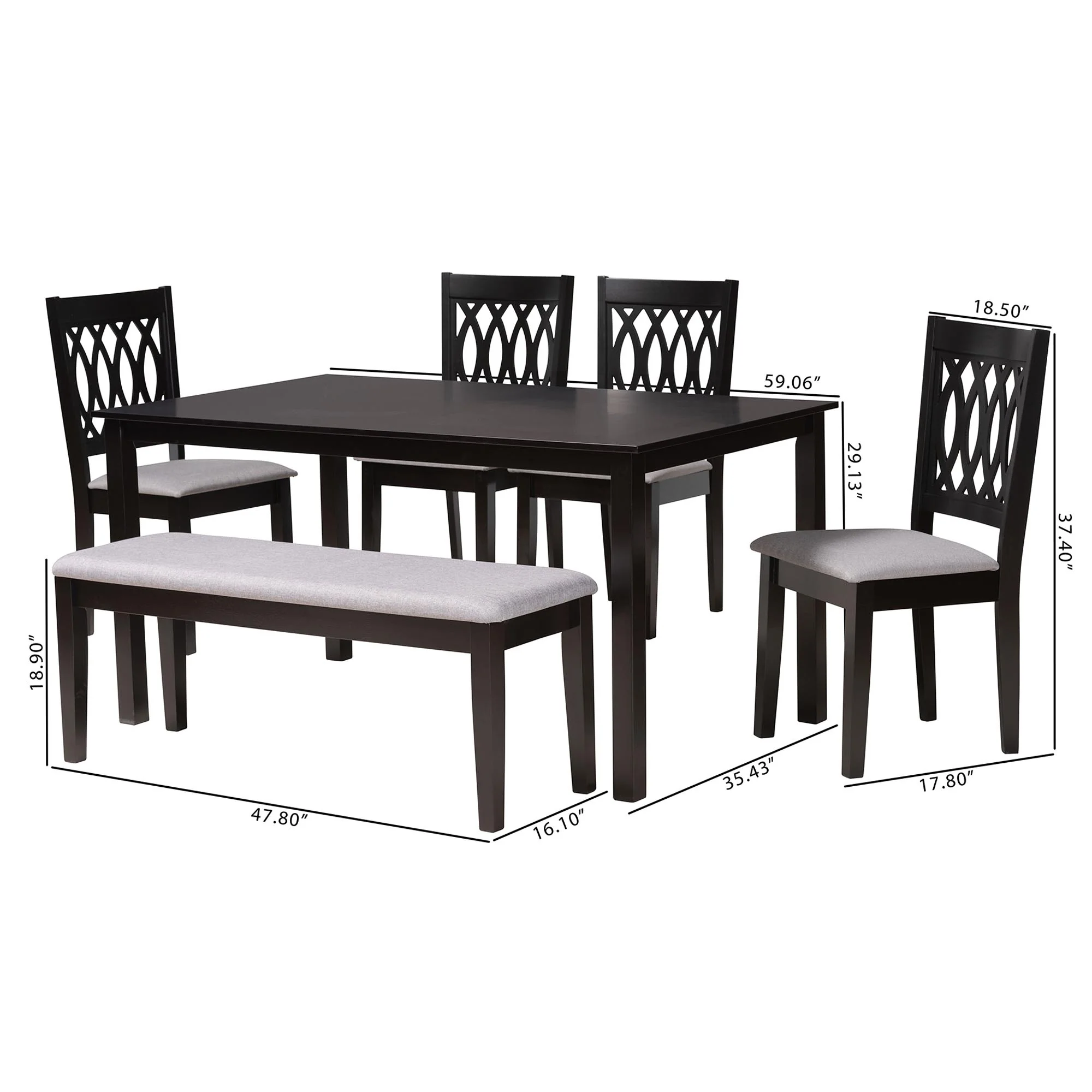 Baxton Studio Florencia Modern Beige Fabric and Espresso Brown Finished Wood 6-Piece Dining Set - Image 15