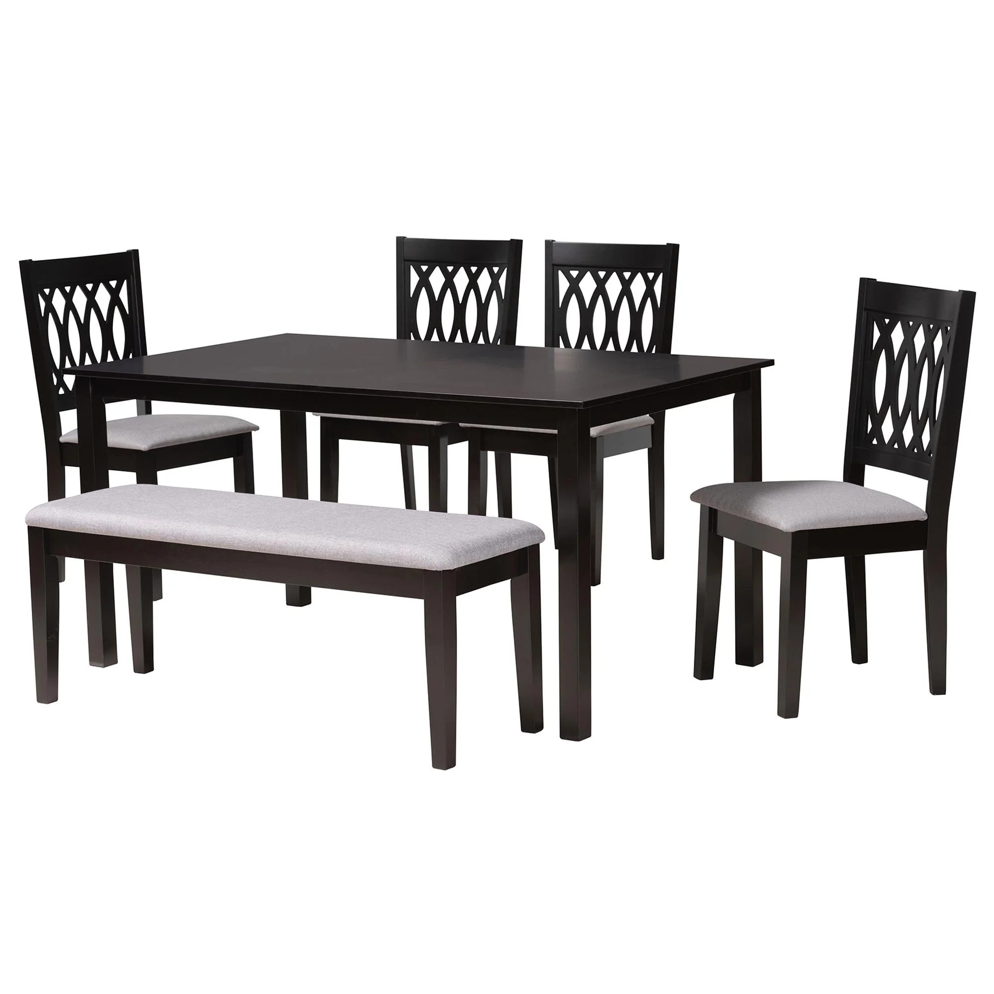 Baxton Studio Florencia Modern Beige Fabric and Espresso Brown Finished Wood 6-Piece Dining Set - Image 16