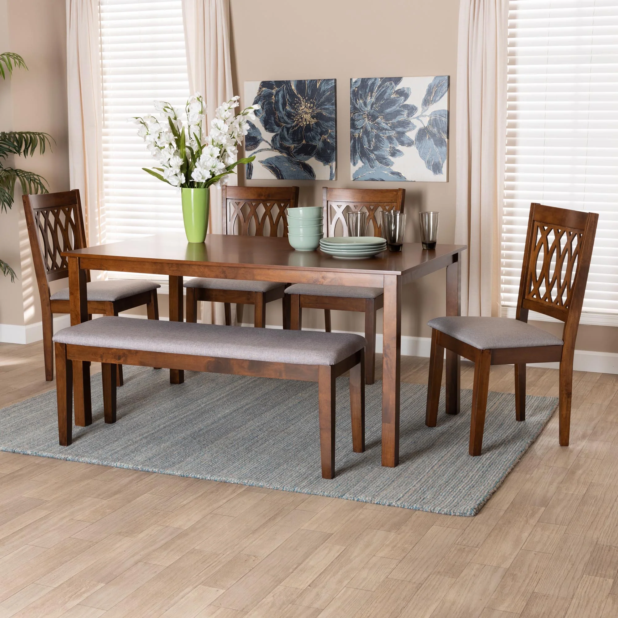 Baxton Studio Florencia Modern Beige Fabric and Espresso Brown Finished Wood 6-Piece Dining Set - Image 23