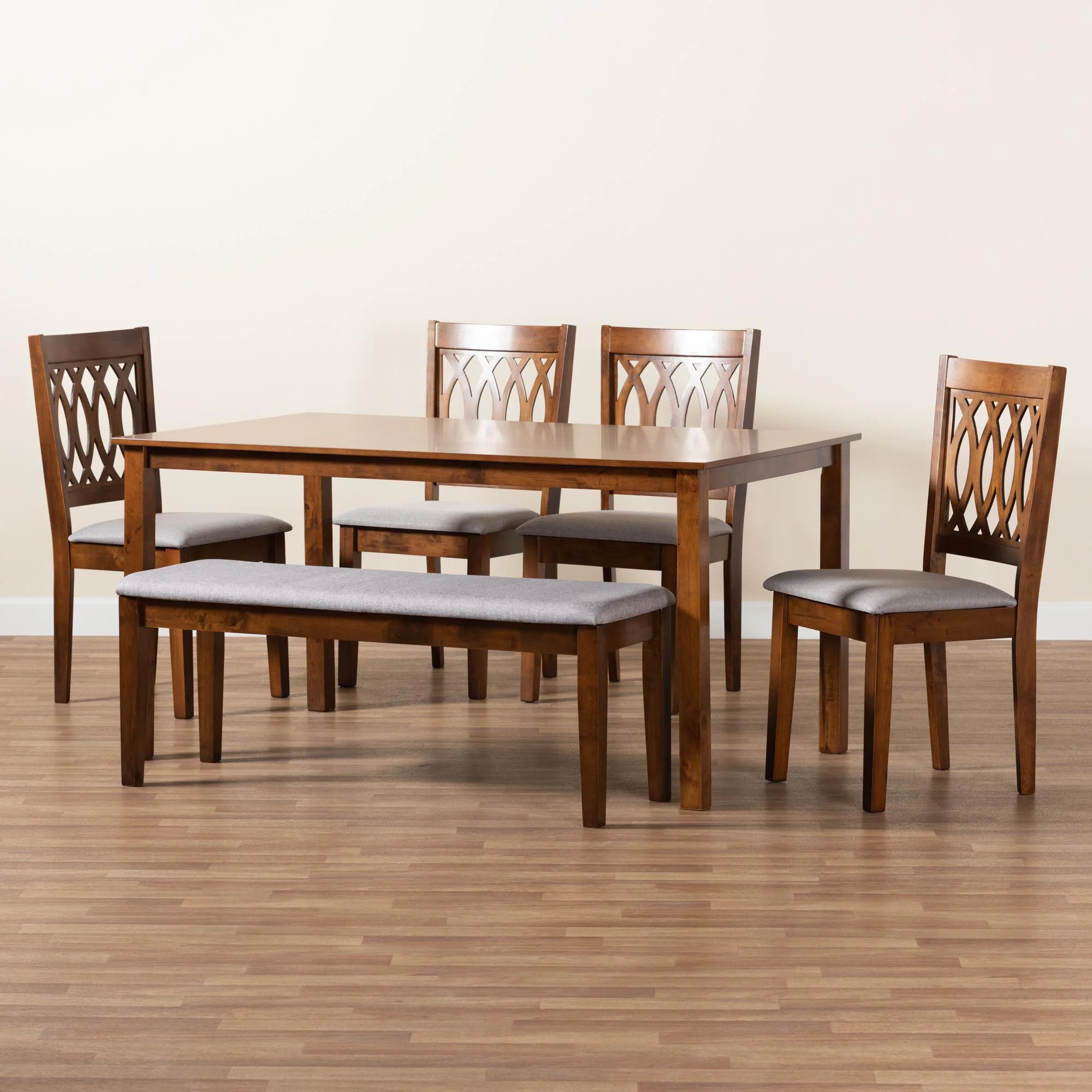 Baxton Studio Florencia Modern Beige Fabric and Espresso Brown Finished Wood 6-Piece Dining Set - Image 25