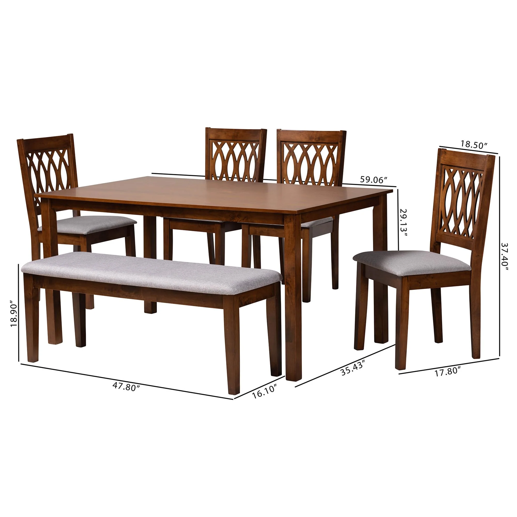 Baxton Studio Florencia Modern Beige Fabric and Espresso Brown Finished Wood 6-Piece Dining Set - Image 26