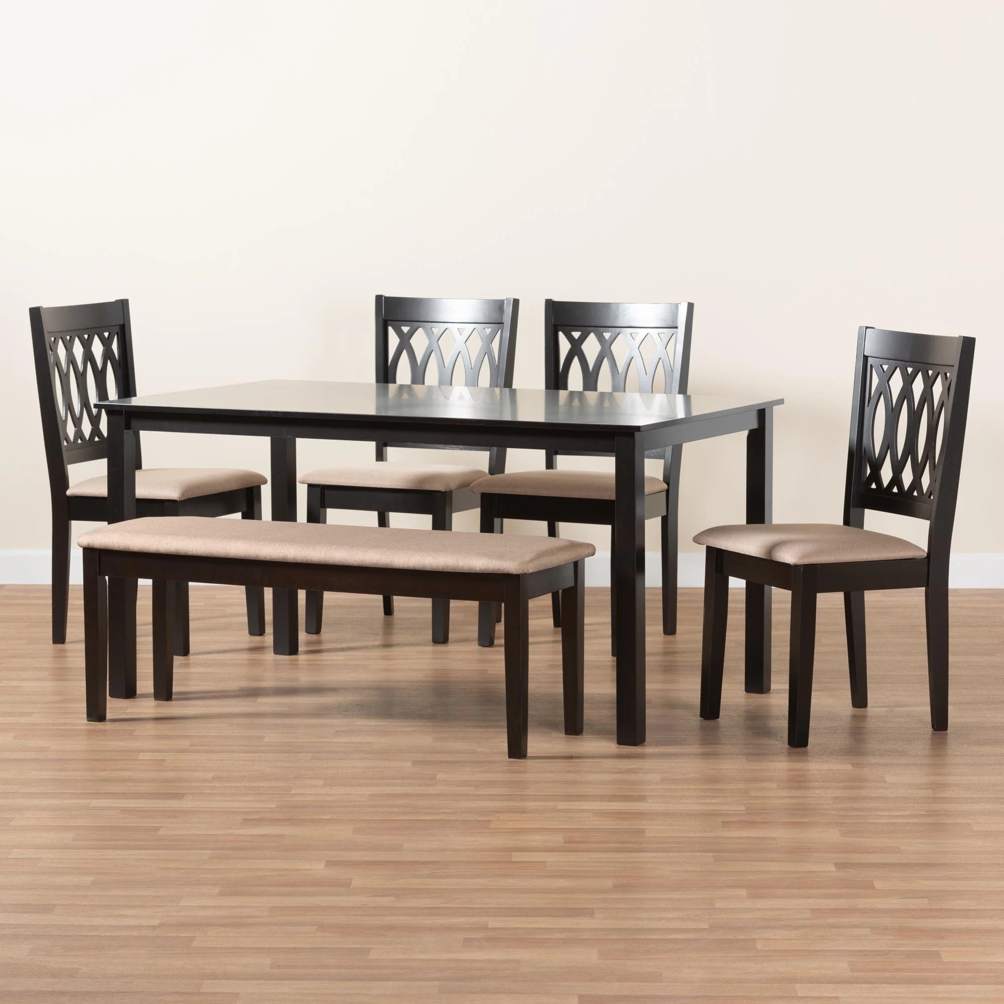 Baxton Studio Florencia Modern Beige Fabric and Espresso Brown Finished Wood 6-Piece Dining Set - Image 3