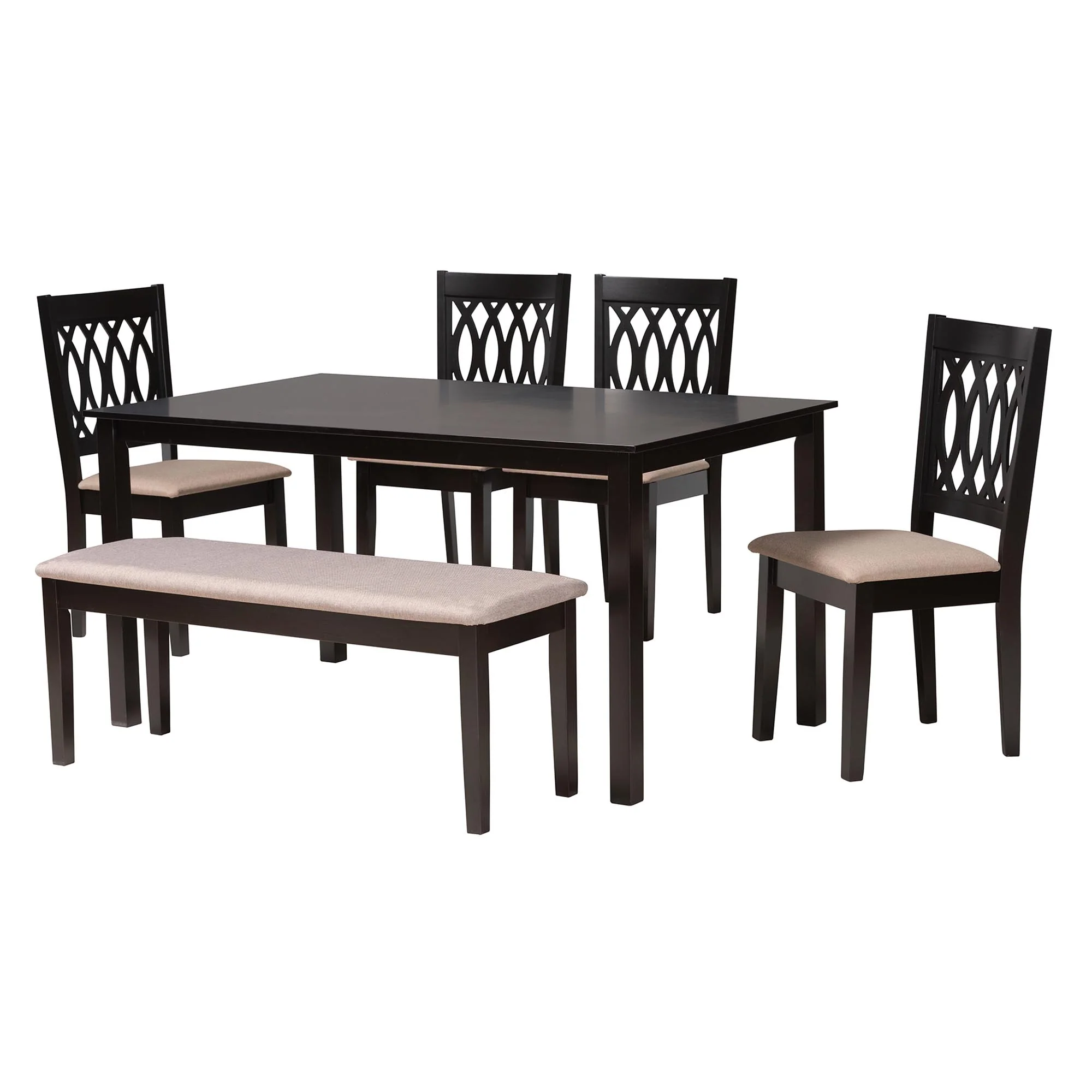 Baxton Studio Florencia Modern Beige Fabric and Espresso Brown Finished Wood 6-Piece Dining Set - Image 5