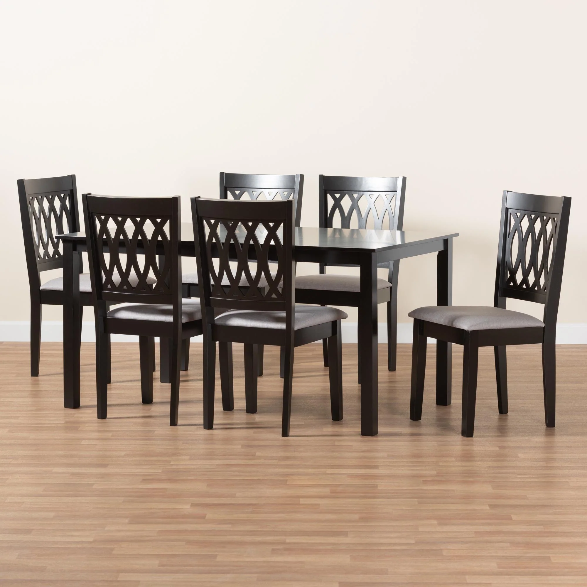 Baxton Studio Florencia Modern Beige Fabric and Espresso Brown Finished Wood 7-Piece Dining Set - Image 12