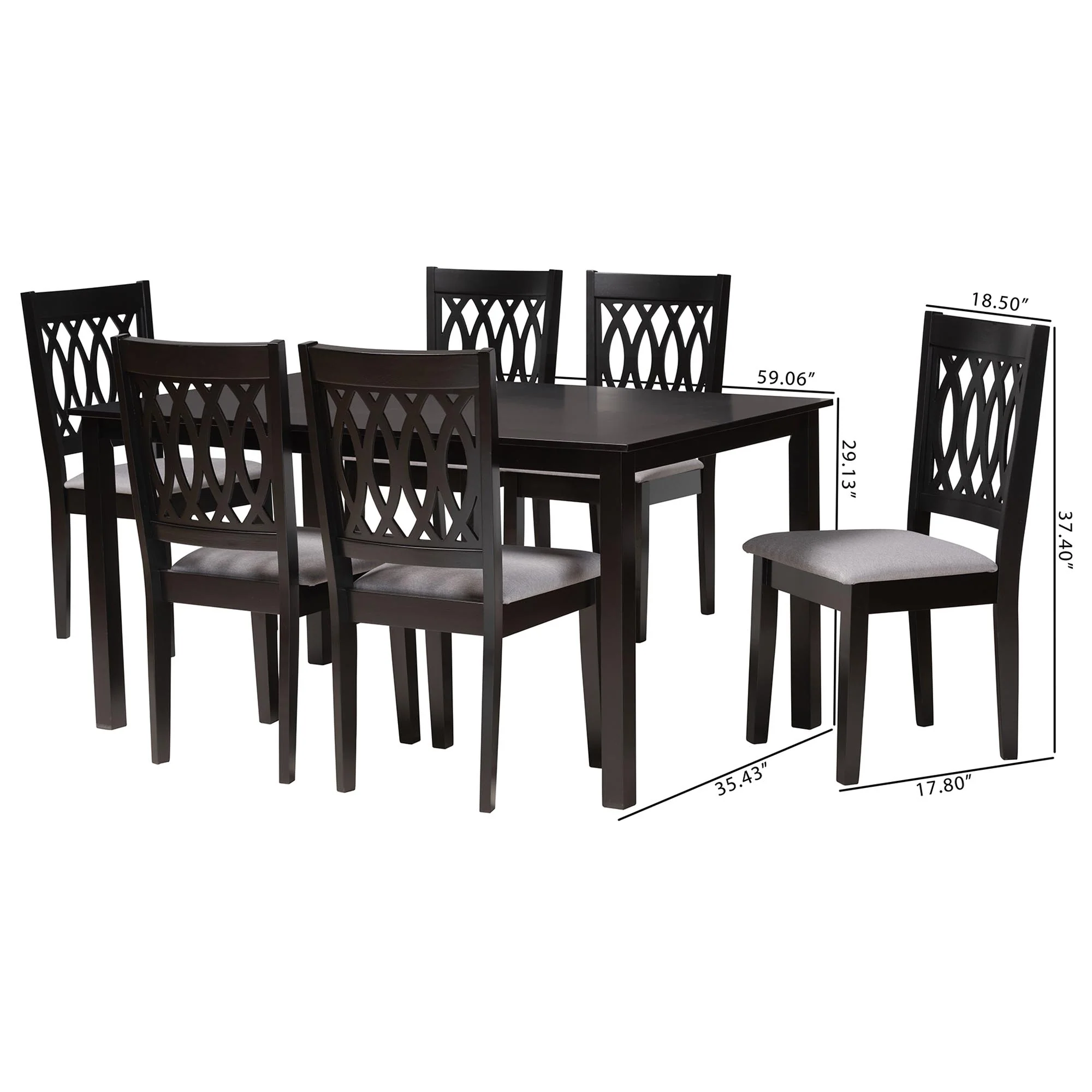Baxton Studio Florencia Modern Beige Fabric and Espresso Brown Finished Wood 7-Piece Dining Set - Image 13