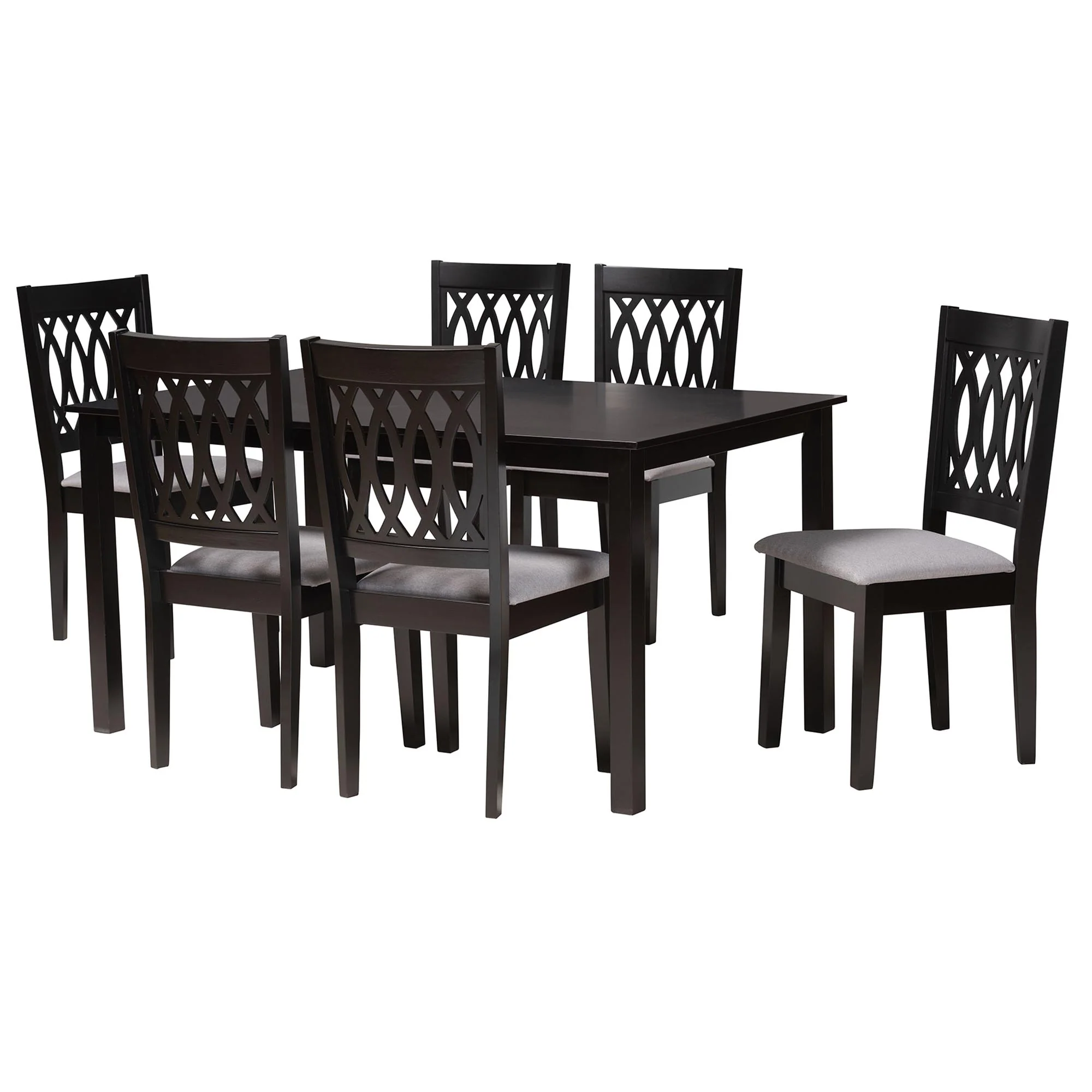 Baxton Studio Florencia Modern Beige Fabric and Espresso Brown Finished Wood 7-Piece Dining Set - Image 14