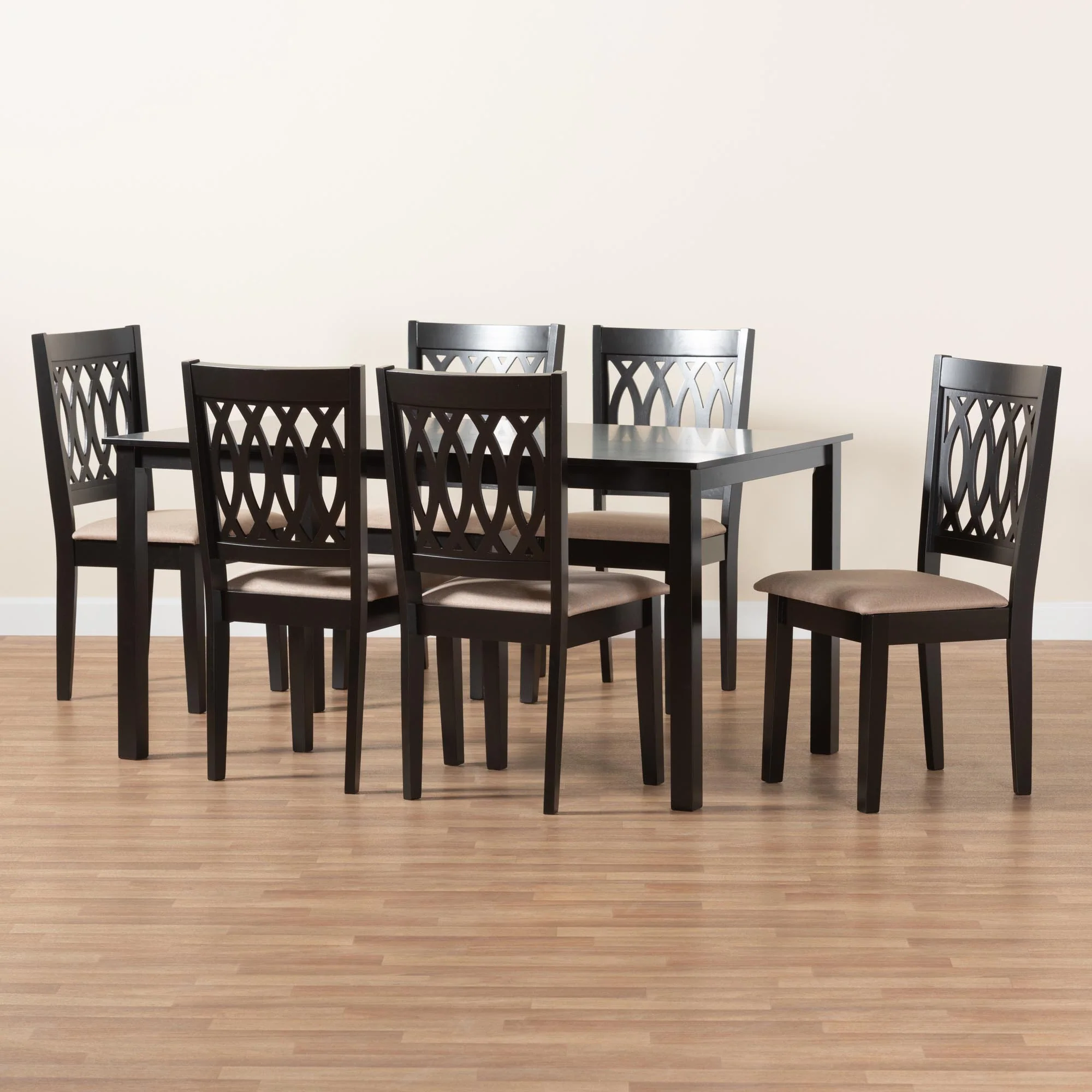 Baxton Studio Florencia Modern Beige Fabric and Espresso Brown Finished Wood 7-Piece Dining Set - Image 2