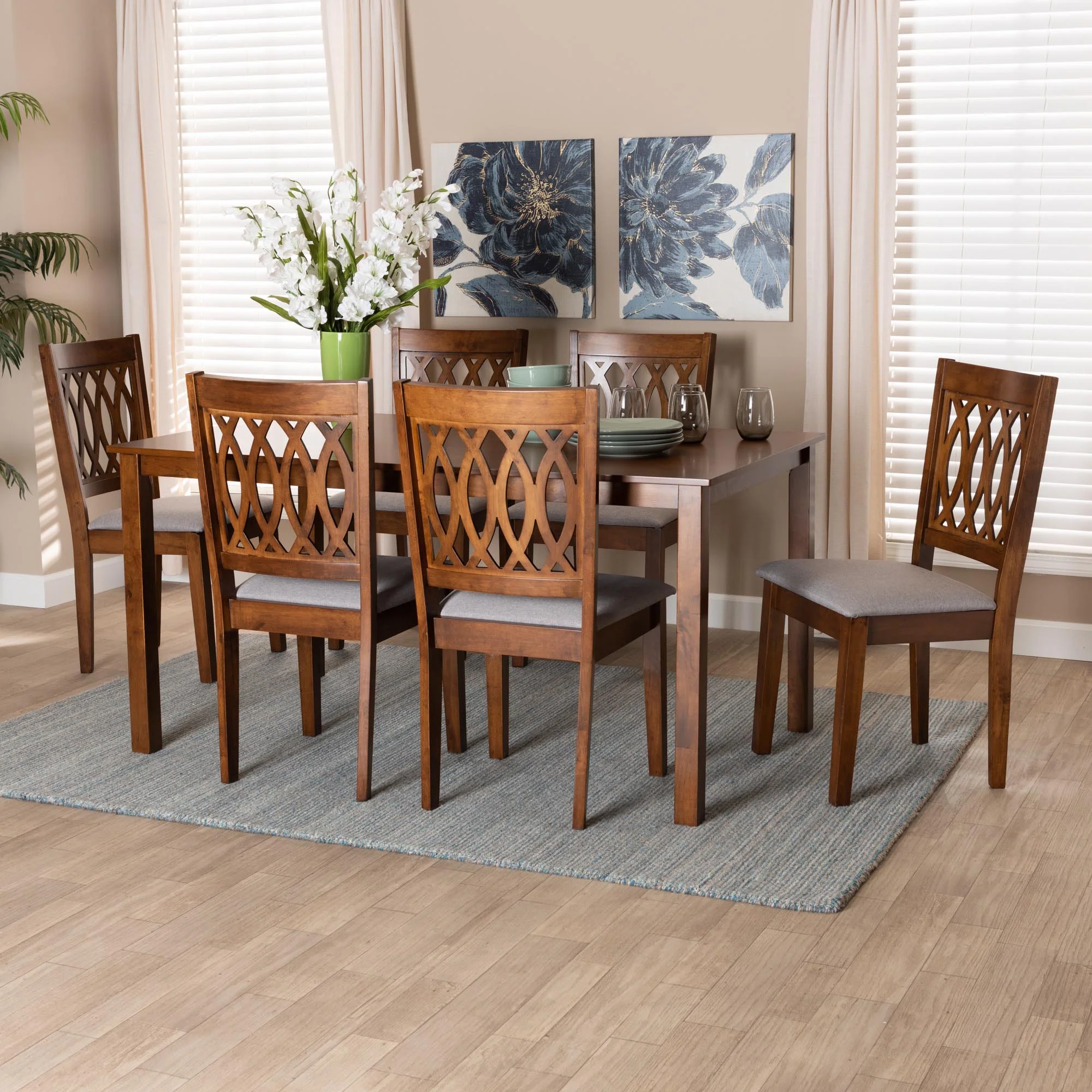 Baxton Studio Florencia Modern Beige Fabric and Espresso Brown Finished Wood 7-Piece Dining Set - Image 21