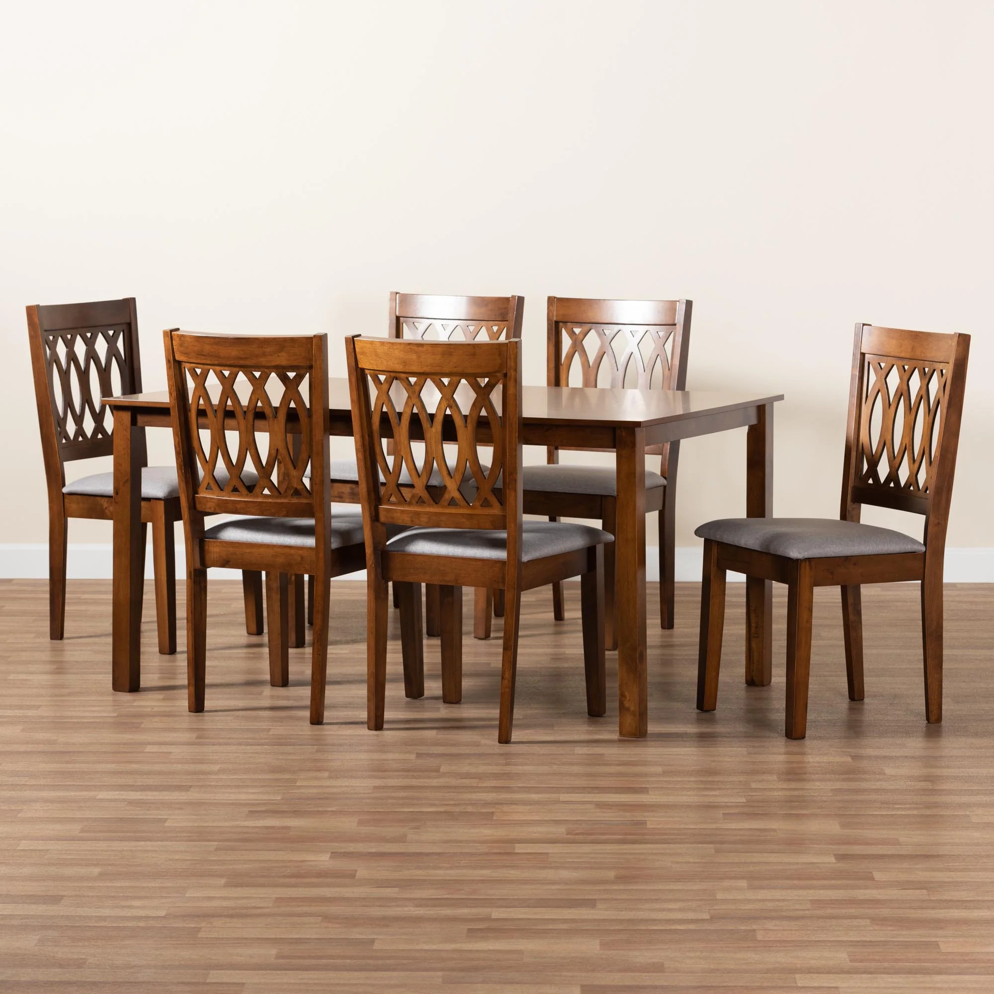 Baxton Studio Florencia Modern Beige Fabric and Espresso Brown Finished Wood 7-Piece Dining Set - Image 22