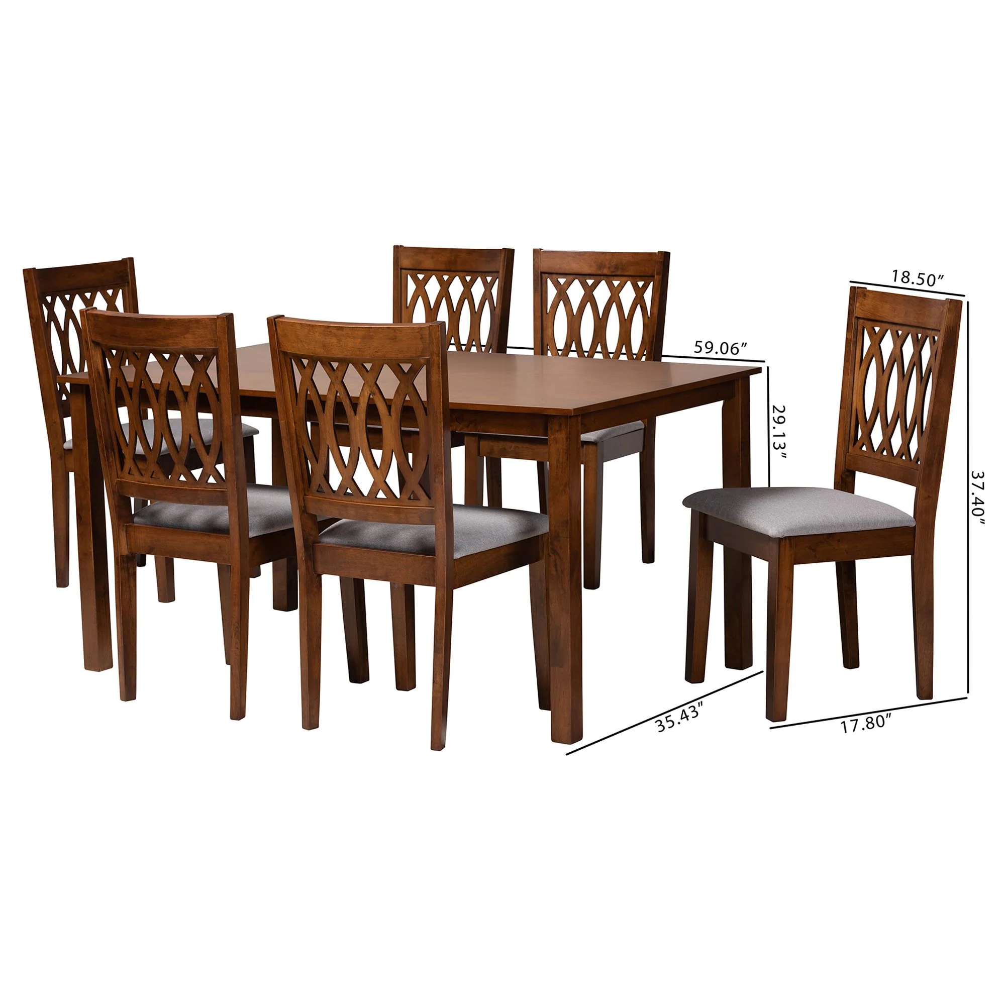 Baxton Studio Florencia Modern Beige Fabric and Espresso Brown Finished Wood 7-Piece Dining Set - Image 23