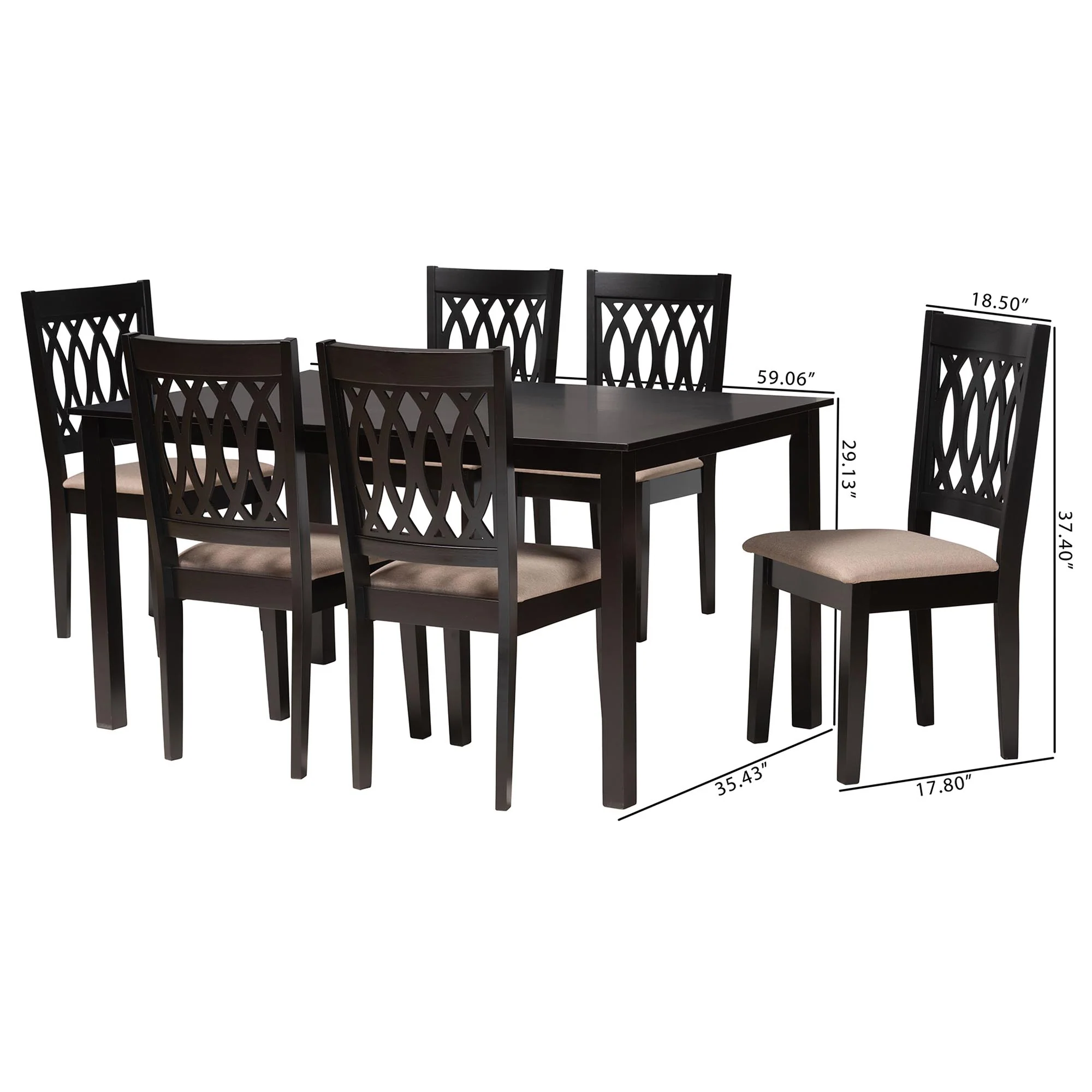 Baxton Studio Florencia Modern Beige Fabric and Espresso Brown Finished Wood 7-Piece Dining Set - Image 3