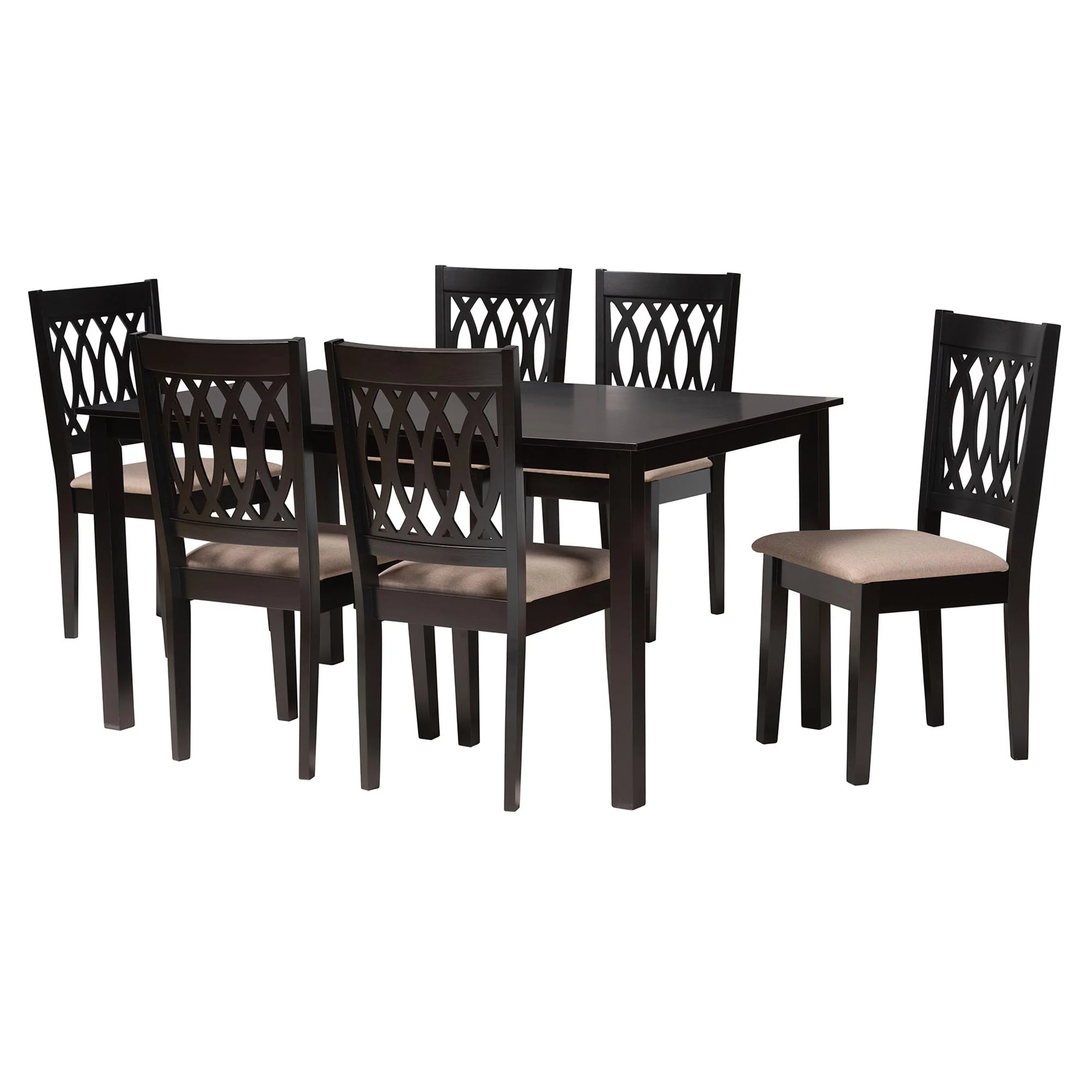 Baxton Studio Florencia Modern Beige Fabric and Espresso Brown Finished Wood 7-Piece Dining Set - Image 4