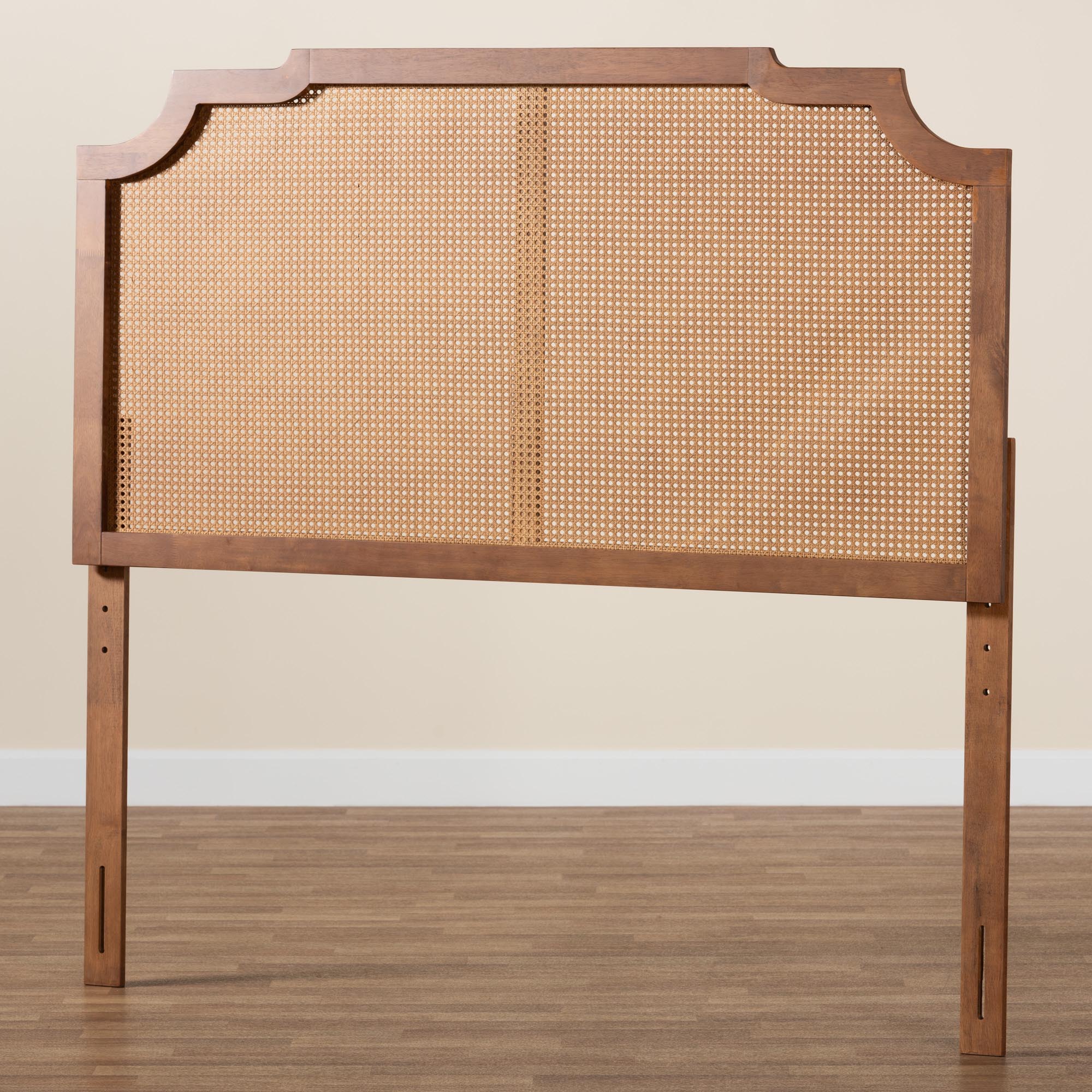 Baxton Studio Fortuna Classic and Traditional Ash Walnut Finished Wood Queen Size Headboard with Rattan - Image 6