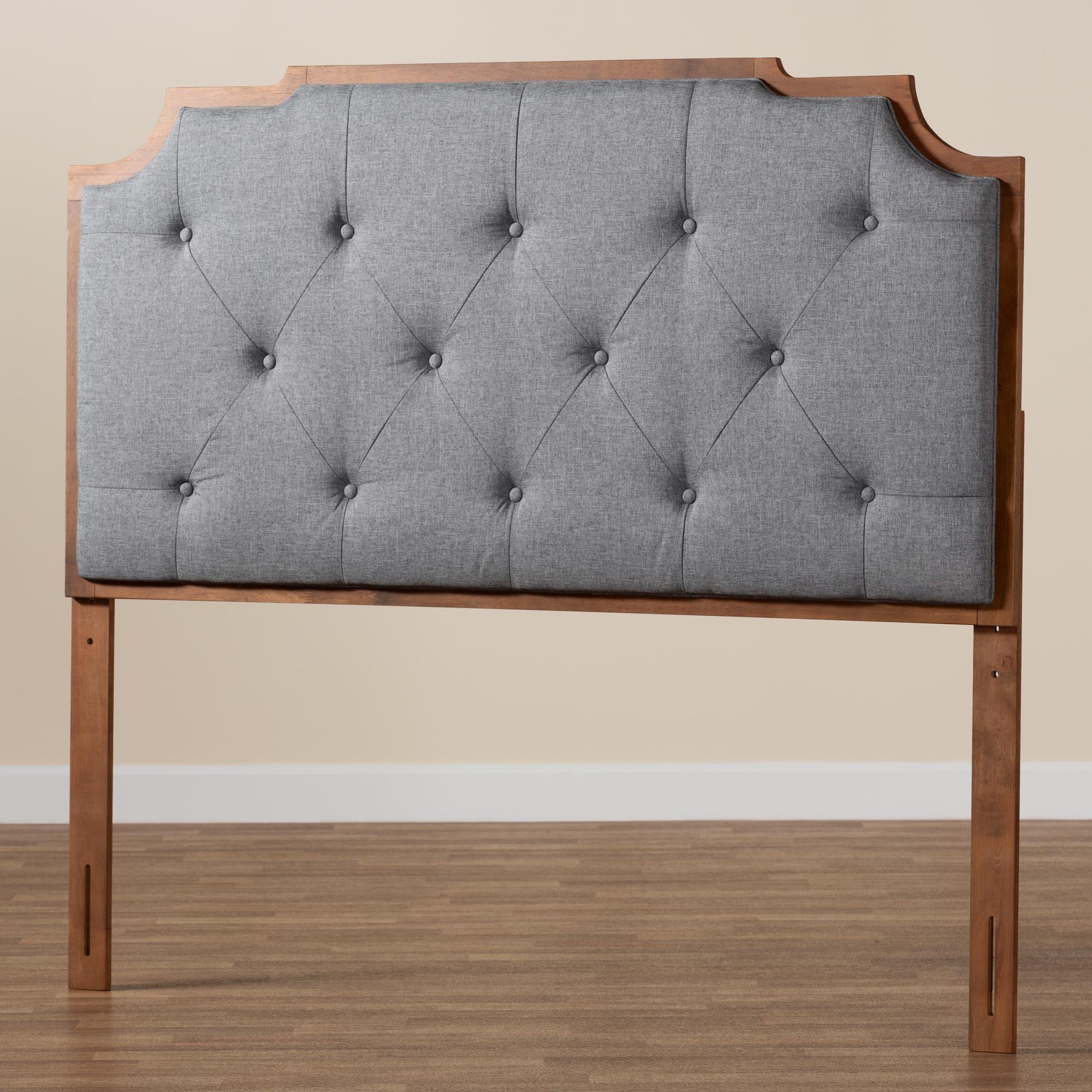 Baxton Studio Fortuna Classic and Traditional Grey Fabric and Walnut Brown Finished Wood King Size Headboard - Image 6