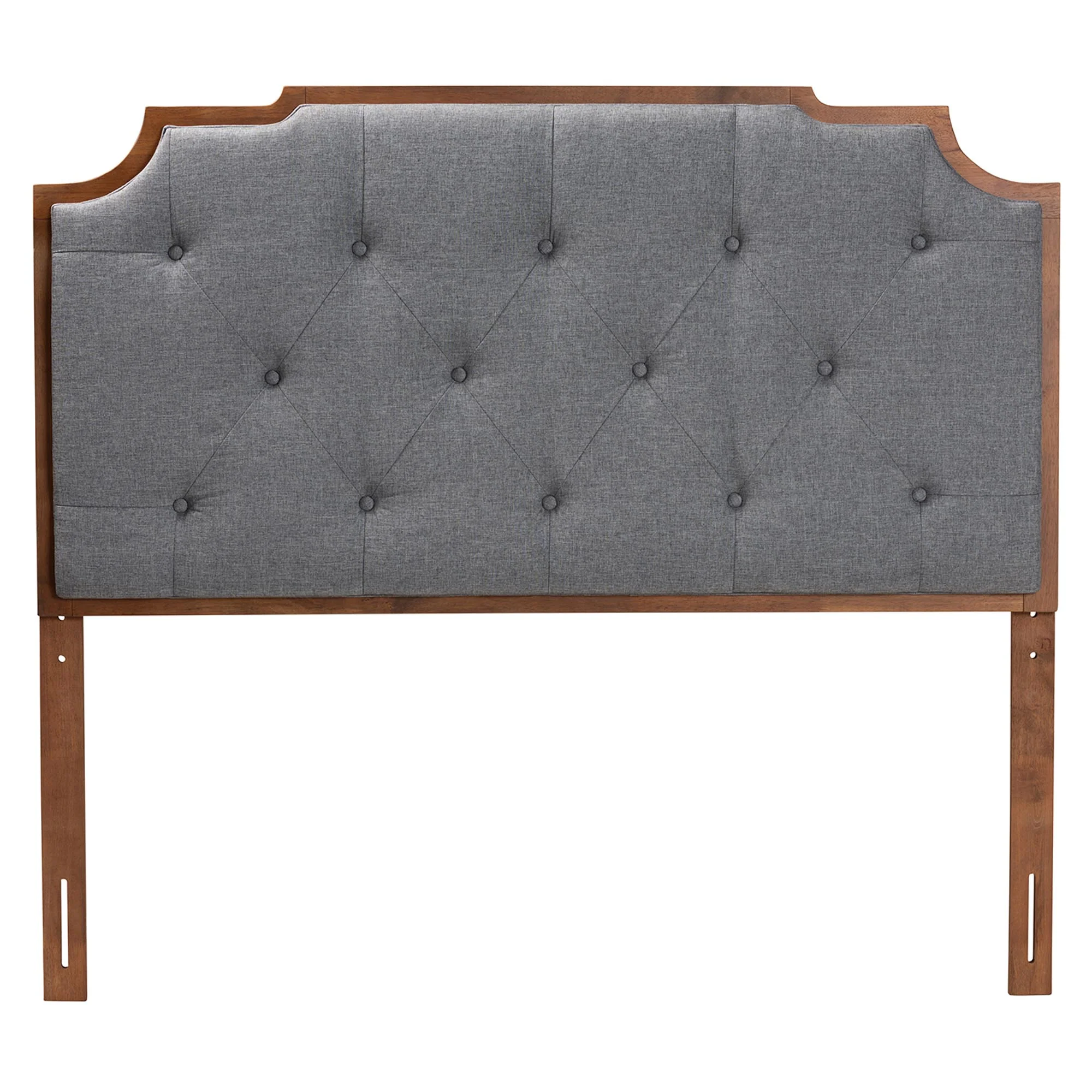 Baxton Studio Fortuna Classic and Traditional Grey Fabric and Walnut Brown Finished Wood Queen Size Headboard - Image 3
