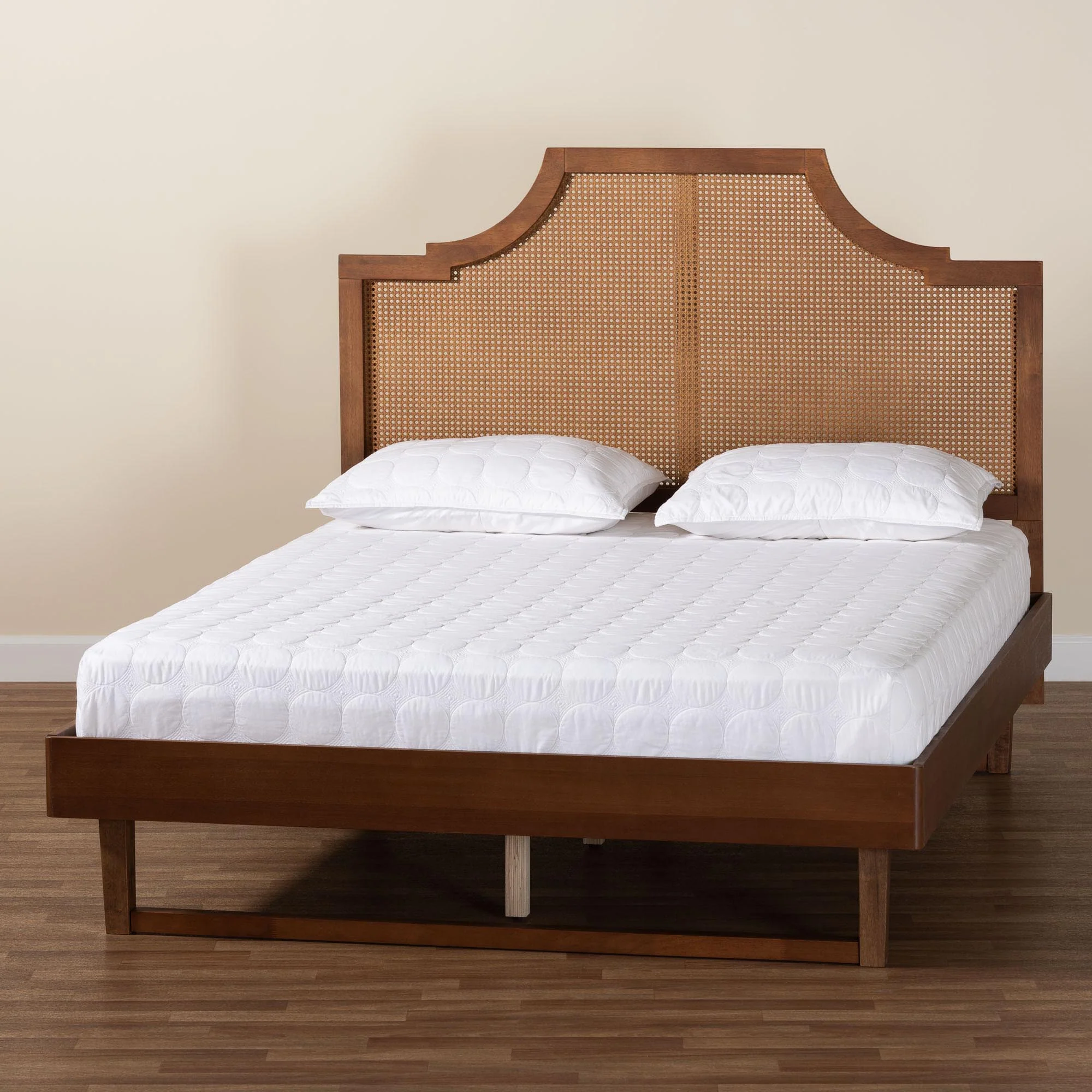 Baxton Studio Francine Mid-Century Modern Ash Walnut Woven Rattan Queen Size Bed - Image 2