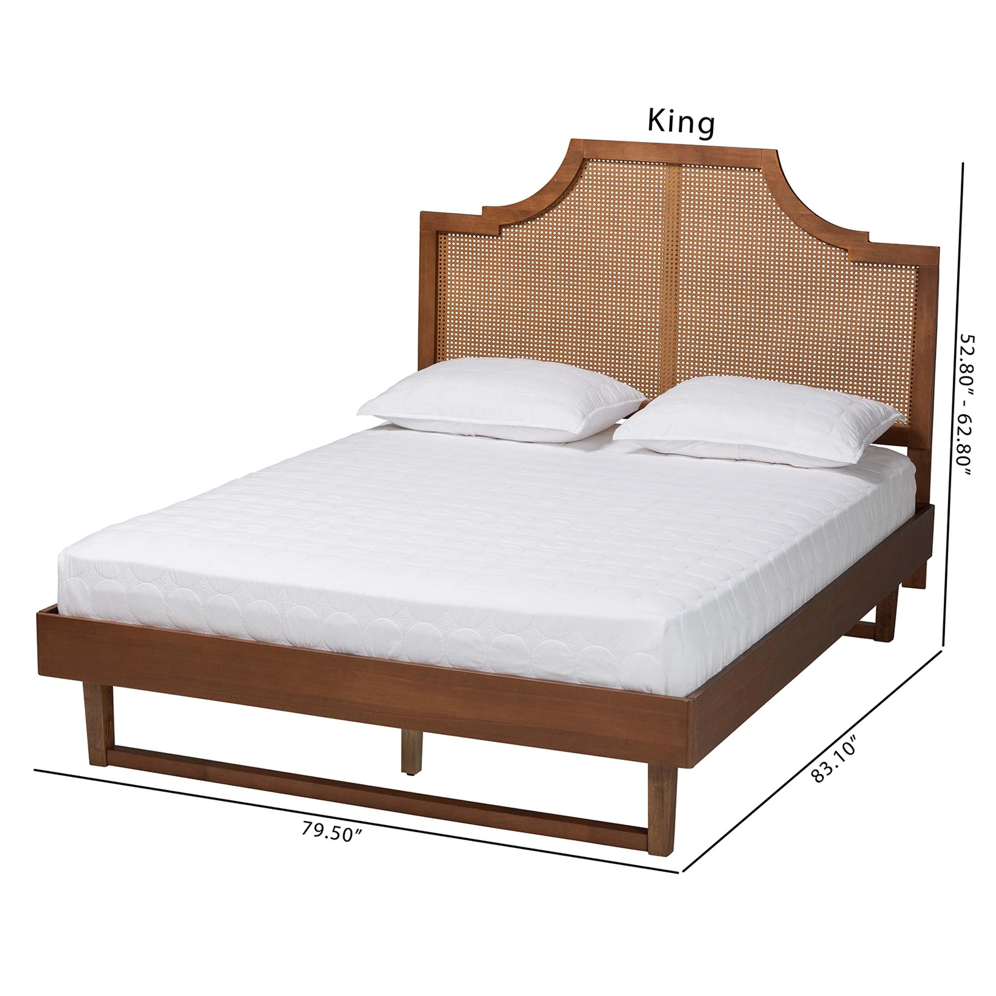 Baxton Studio Francine Mid-Century Modern Ash Walnut Woven Rattan Queen Size Bed - Image 4