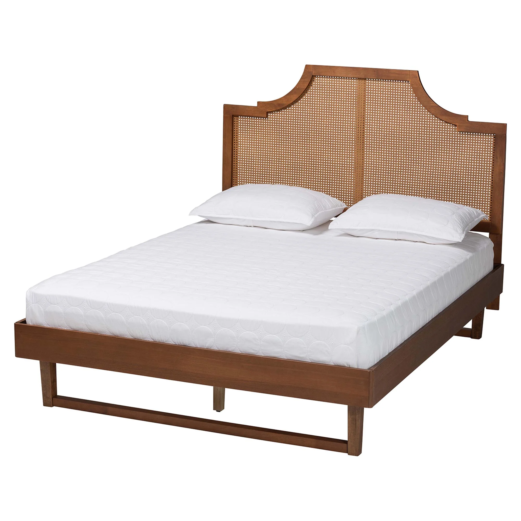 Baxton Studio Francine Mid-Century Modern Ash Walnut Woven Rattan Queen Size Bed - Image 6