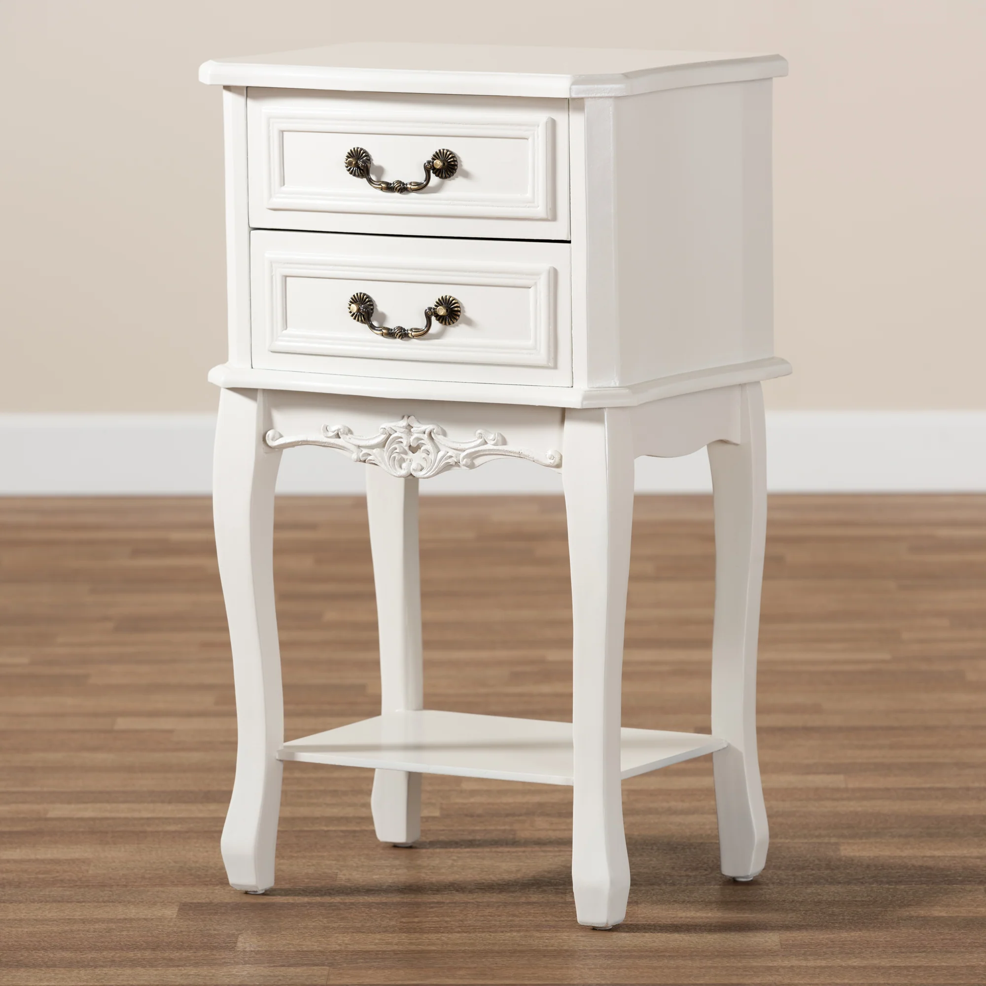 Baxton Studio Gabrielle Traditional French Country Provincial White-Finished 2-Drawer Wood End Table - Image 2