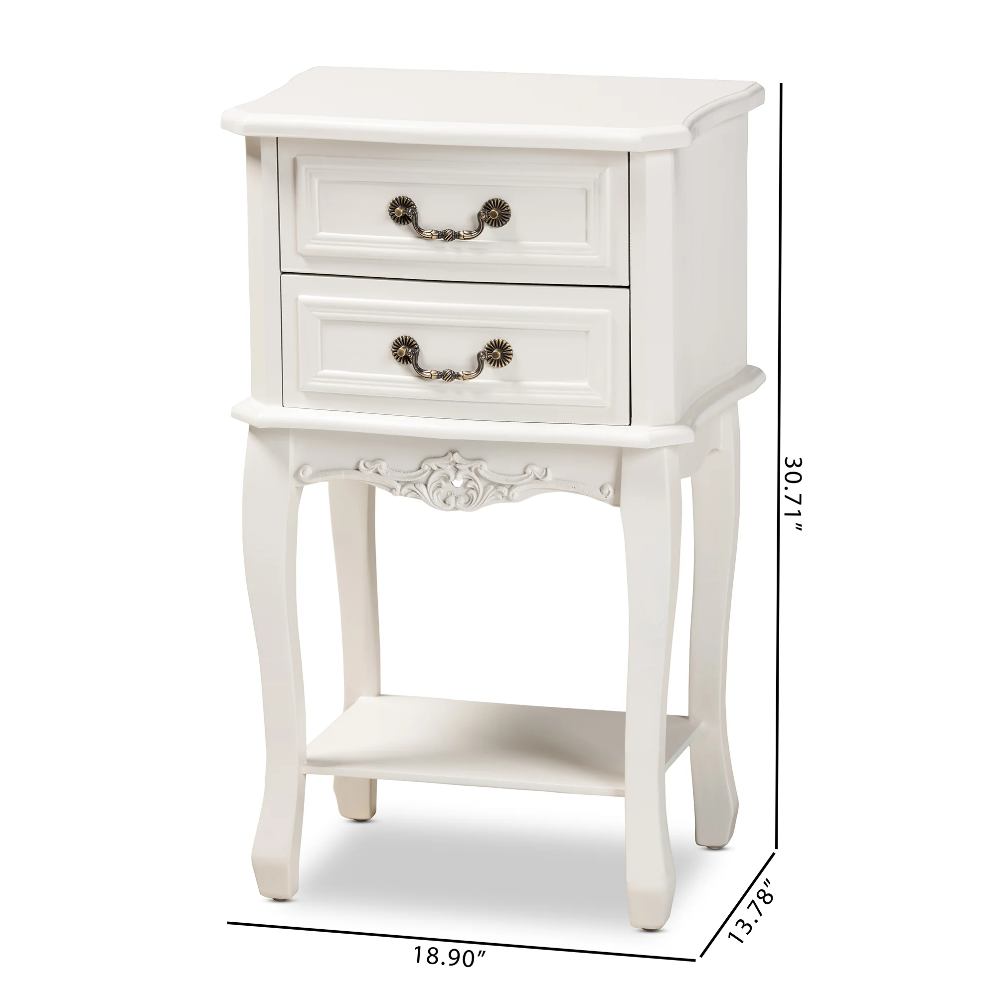 Baxton Studio Gabrielle Traditional French Country Provincial White-Finished 2-Drawer Wood End Table - Image 3