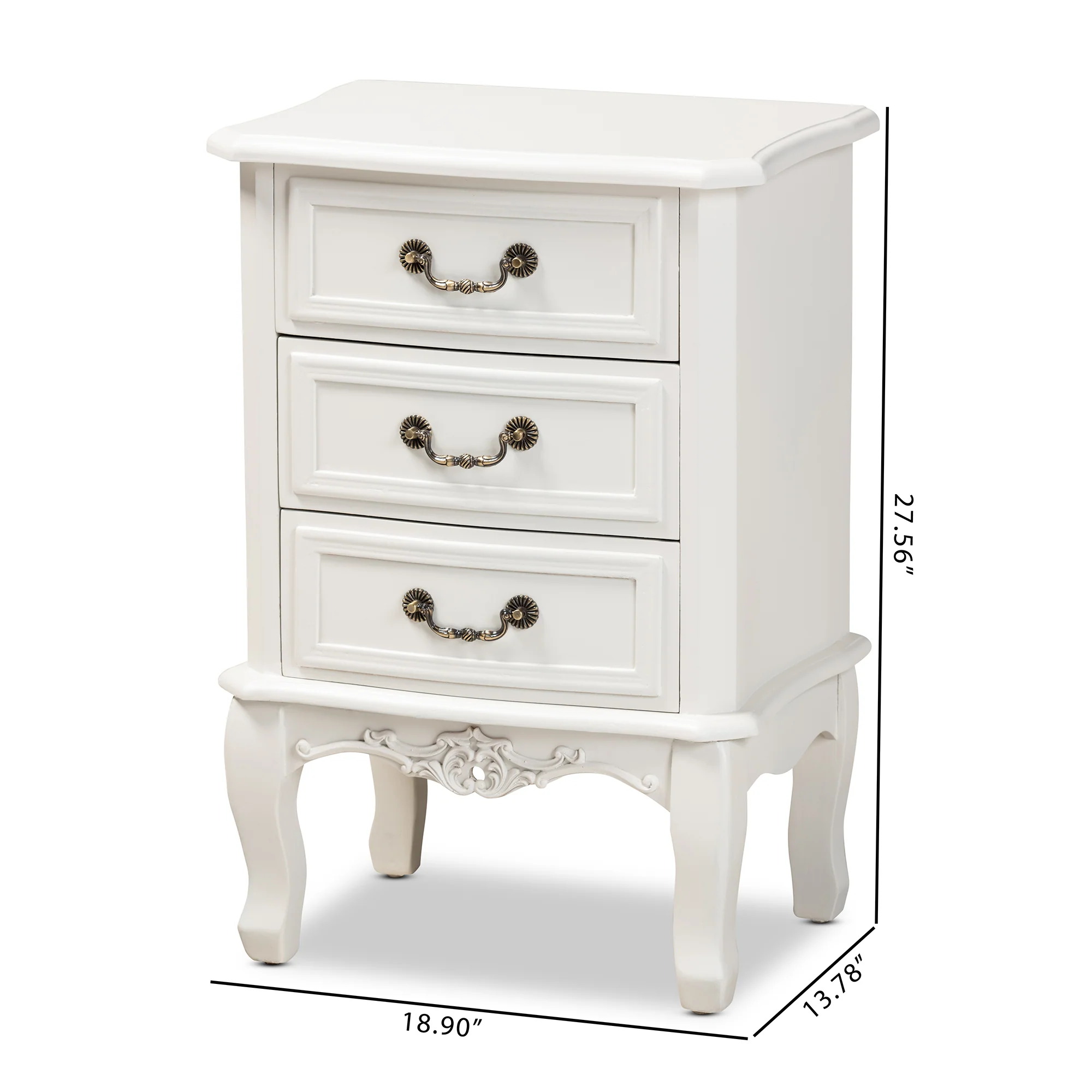 Baxton Studio Gabrielle Traditional French Country Provincial White-Finished 3-Drawer Wood End Table - Image 3