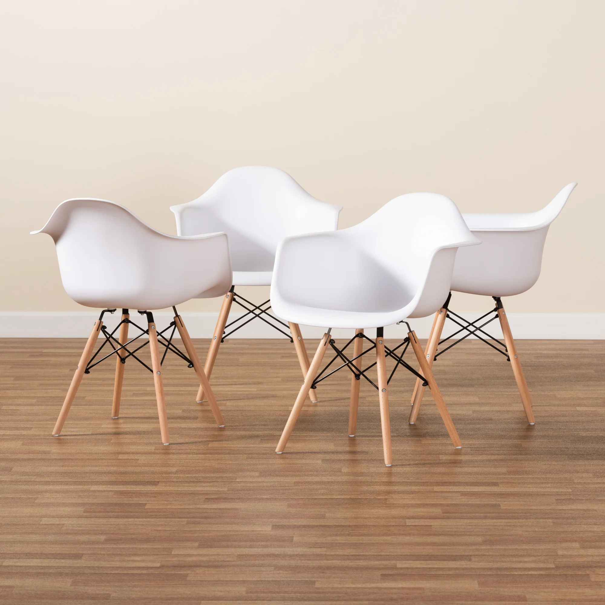 Baxton Studio Galen Modern and Contemporary White Finished Polypropylene Plastic and Oak Brown Finished Wood 4-Piece Dining Chair Set - Image 7
