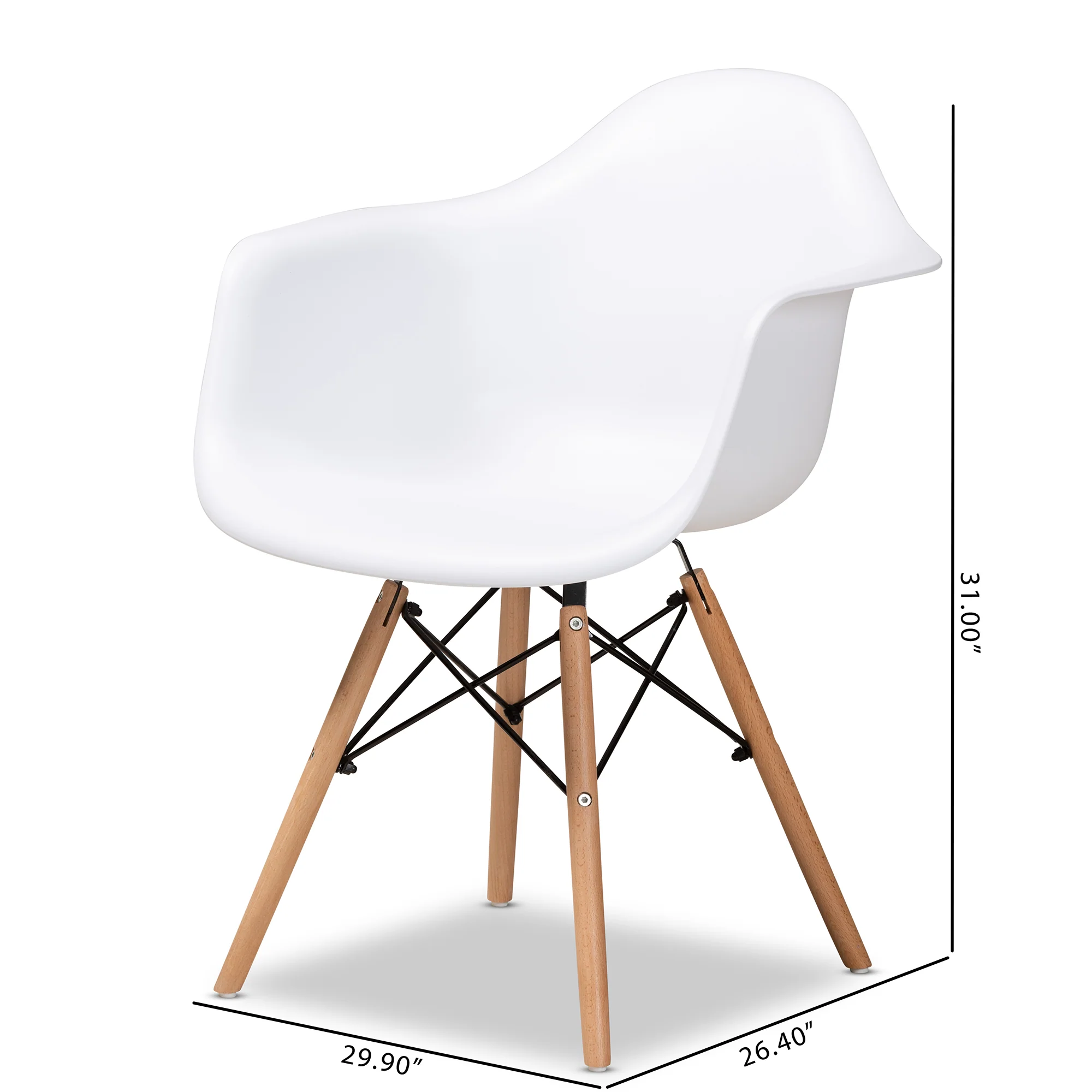 Baxton Studio Galen Modern and Contemporary White Finished Polypropylene Plastic and Oak Brown Finished Wood 4-Piece Dining Chair Set - Image 8
