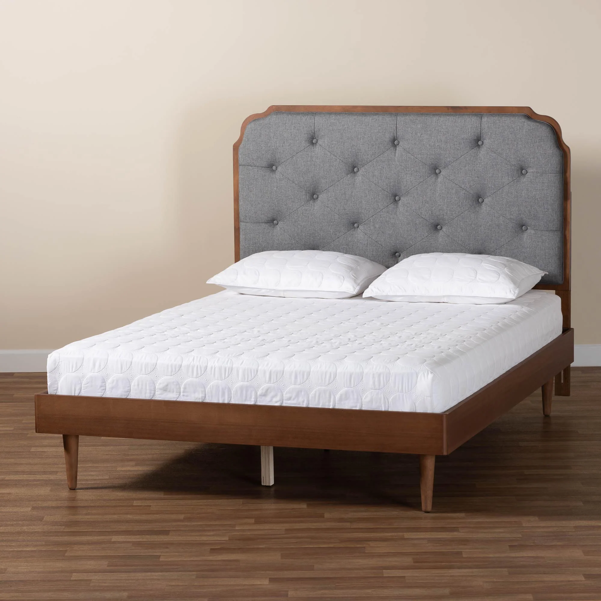 Baxton Studio Garron Mid-Century Modern Grey Fabric and Walnut Brown Wood King Size Platform Bed - Image 2