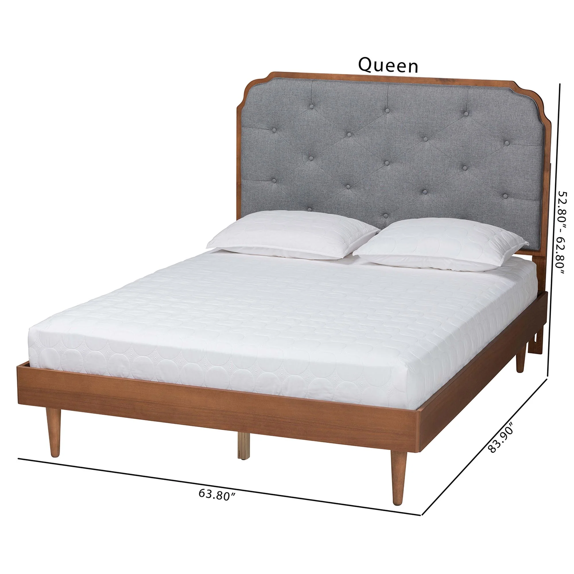 Baxton Studio Garron Mid-Century Modern Grey Fabric and Walnut Brown Wood Queen Size Platform Bed - Image 3