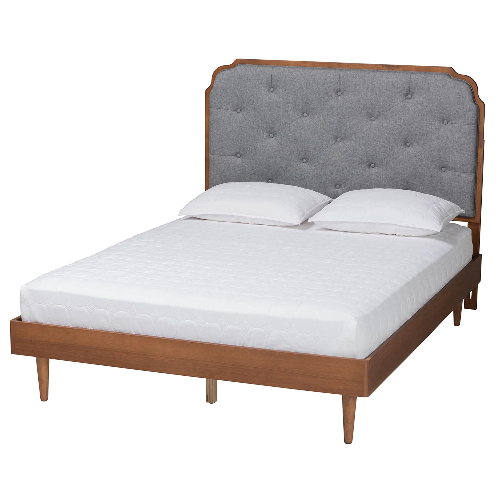 Baxton Studio Garron Mid-Century Modern Grey Fabric and Walnut Brown Wood Queen Size Platform Bed - Image 6