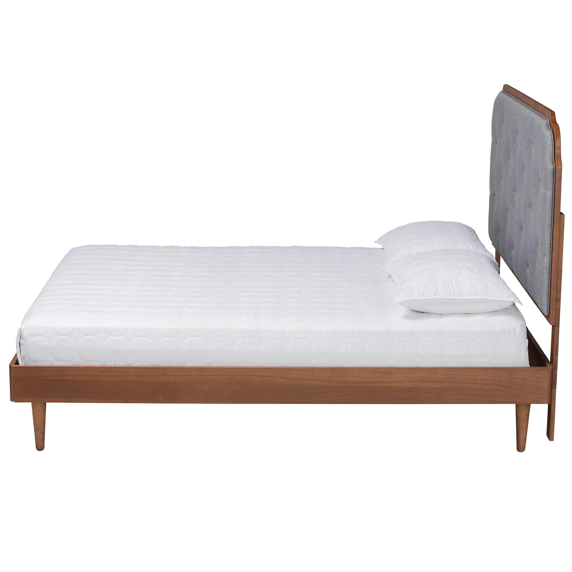 Baxton Studio Garron Mid-Century Modern Grey Fabric and Walnut Brown Wood Queen Size Platform Bed - Image 7